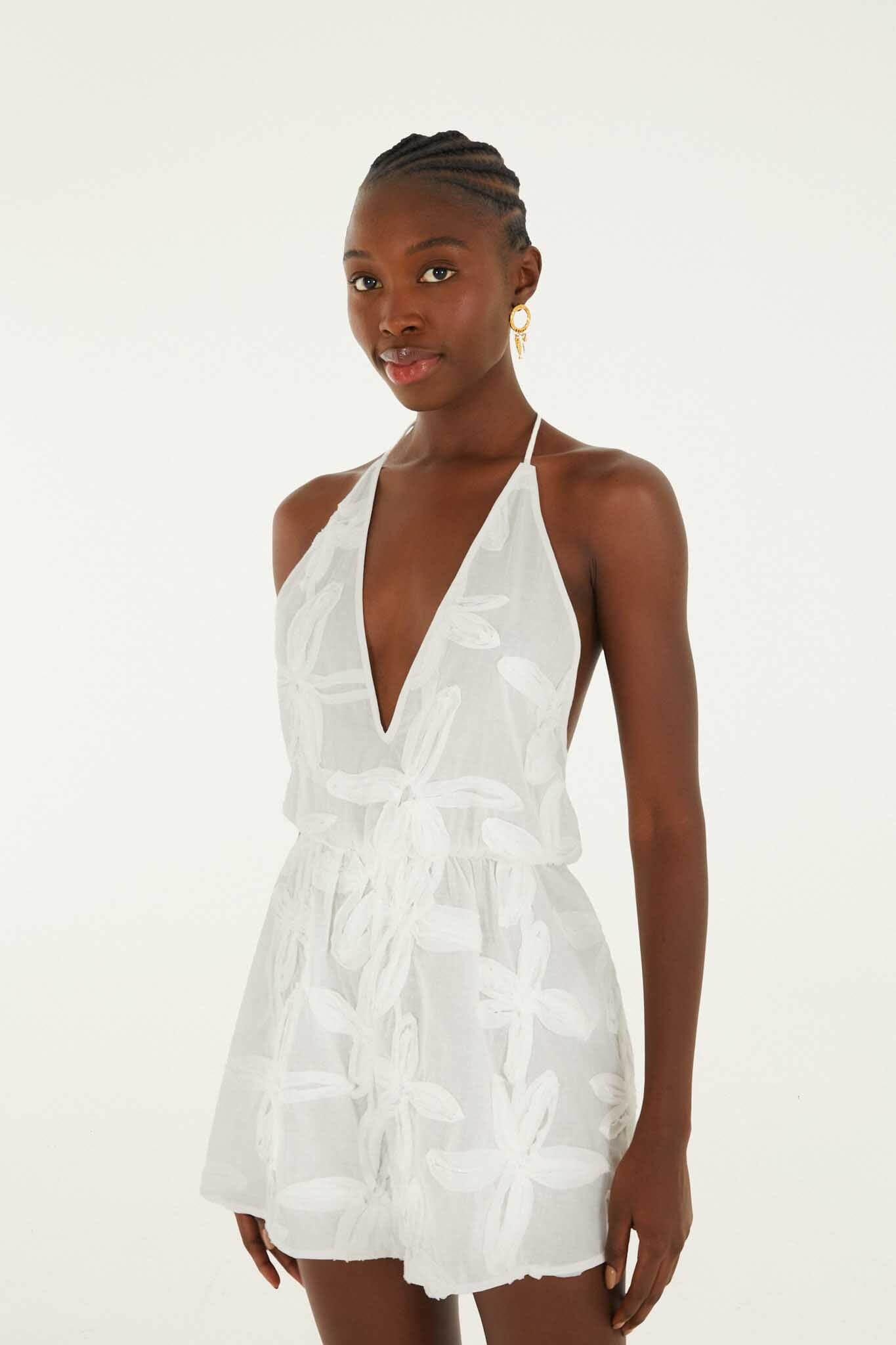FARM Rio model wearing the Romper With Neck Tie