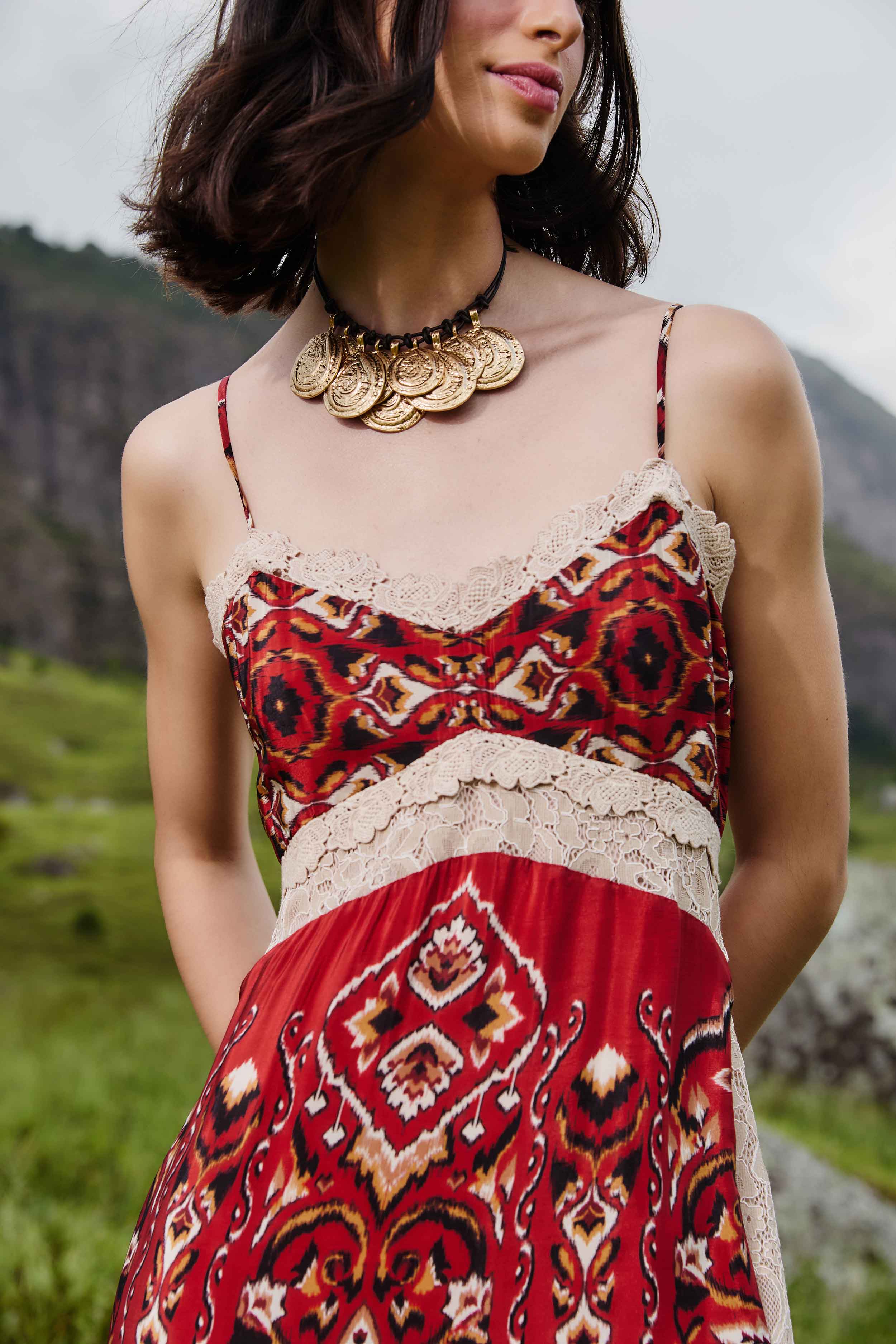 Sand Ainika Pineapple Ikat Midi Dress | FARM Rio