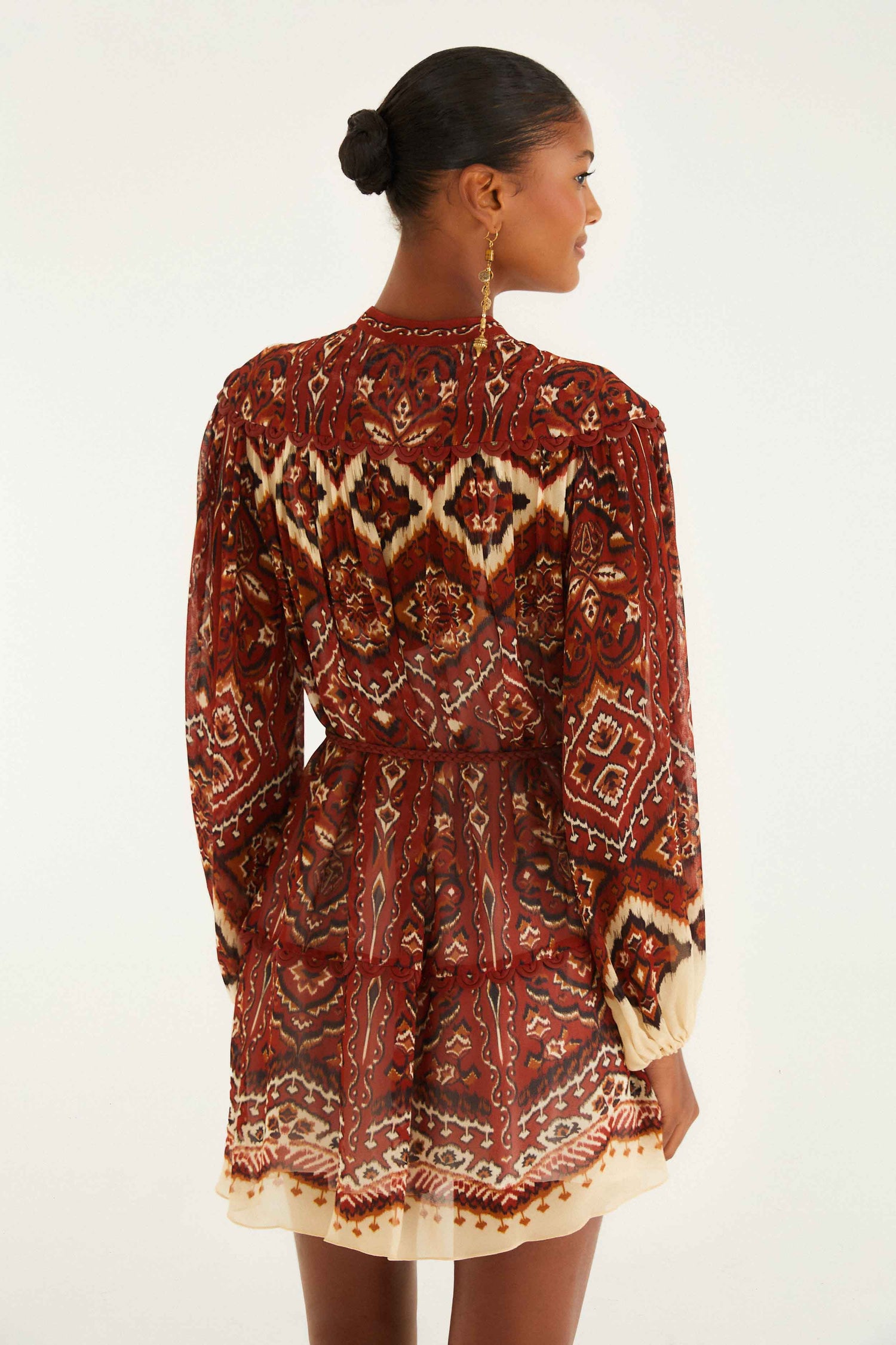 Sand Ainika Pineapple Tapestry Long Sleeve Mini Dress
