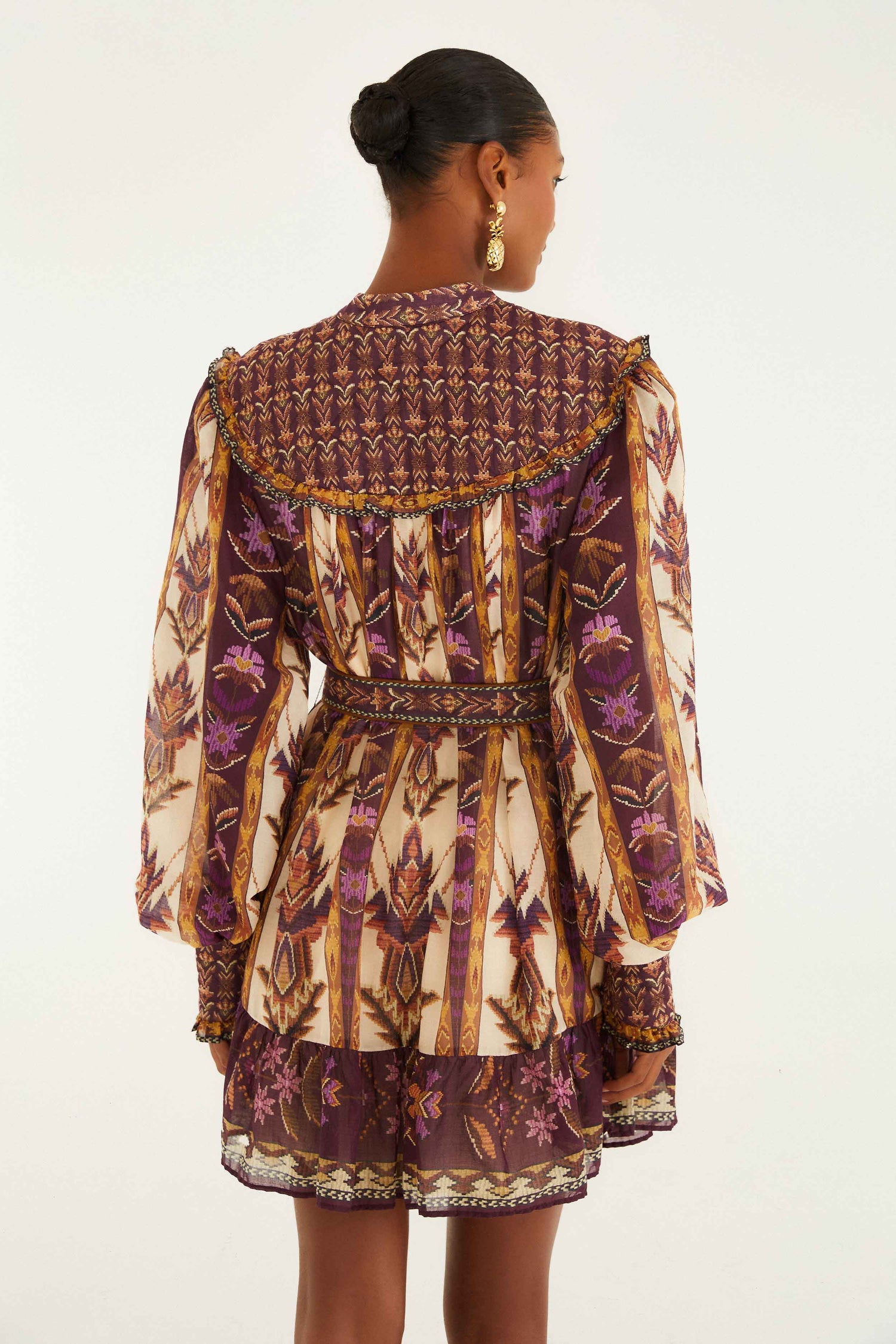 Sand Embroidered Tapestry Long Sleeve Mini Dress | FARM Rio Sand Embroidered Tapestry Long Sleeve Mini Dress | FARM Rio