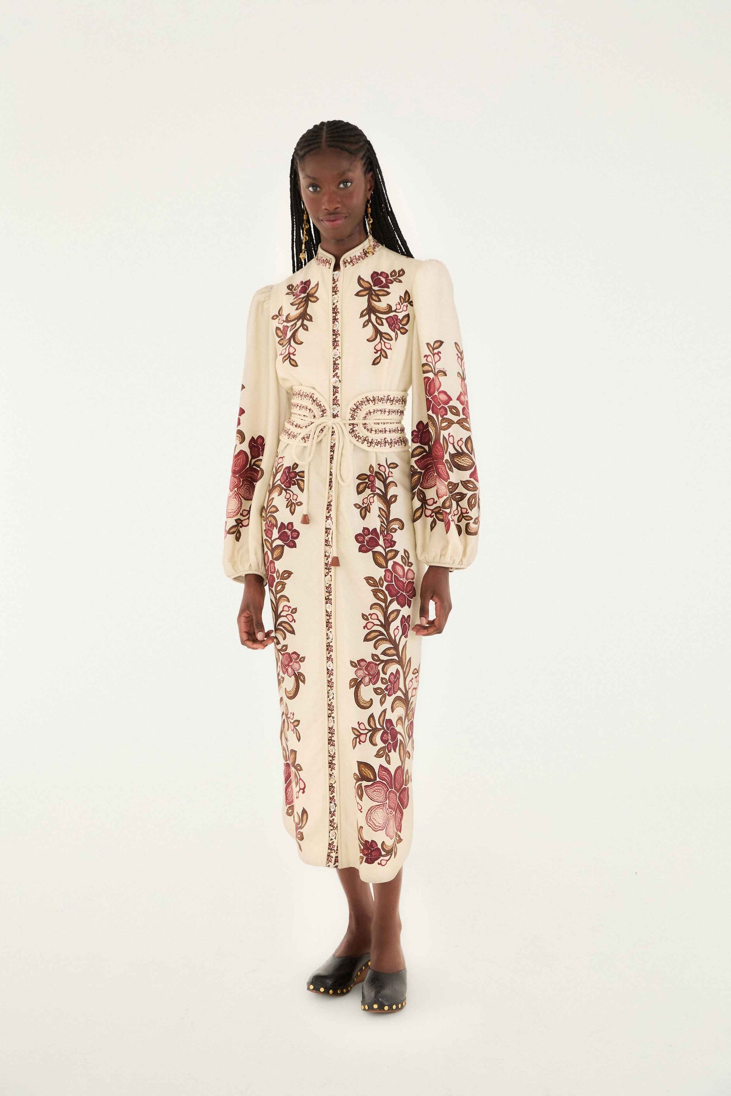 Sand Renata Floral Long Sleeve Midi Dress FARM Rio