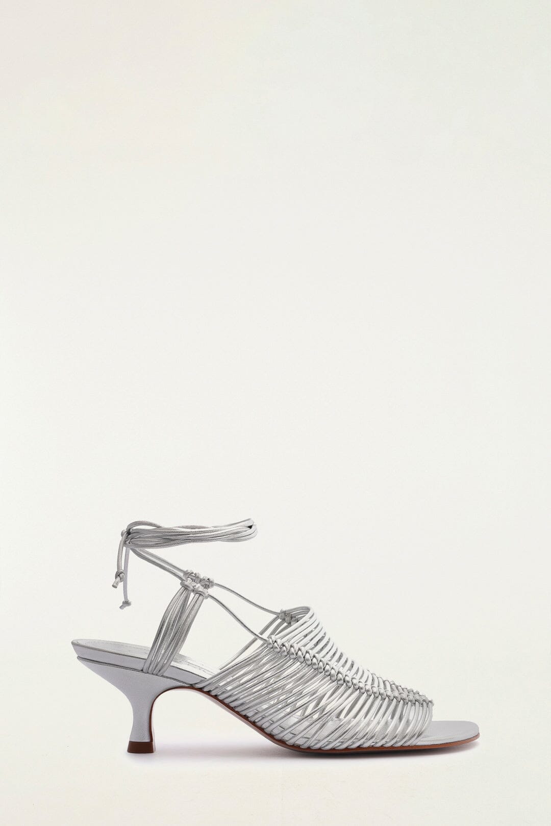 FARM Rio model wearing the Silver Macrame Heeled Sandal