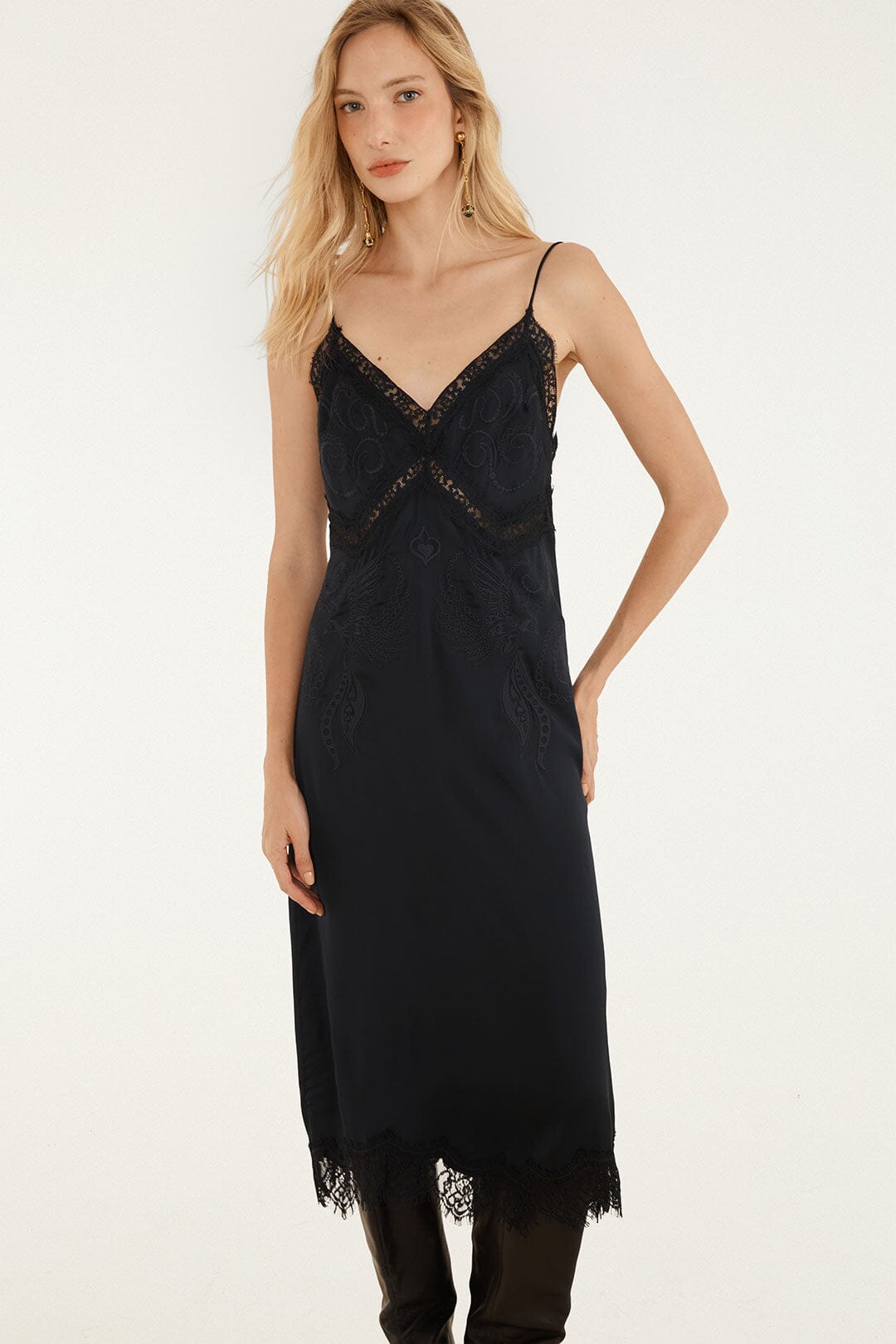 FARM Rio model wearing the Slip Midi Dress