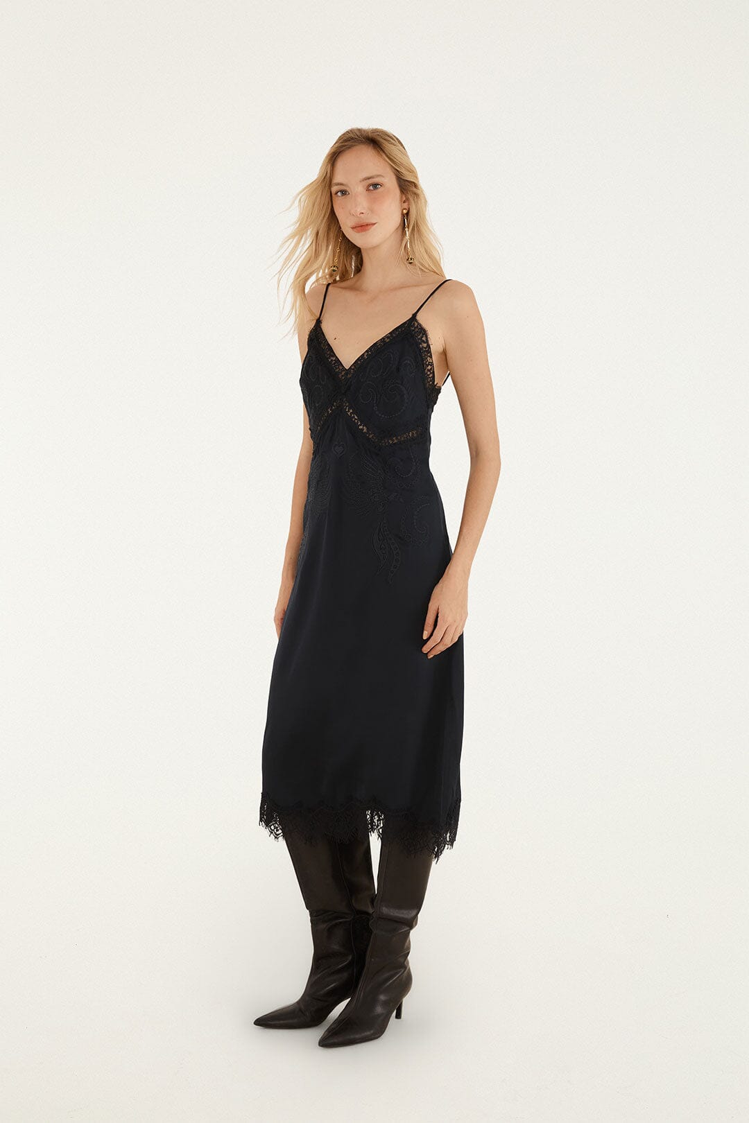 FARM Rio model wearing the Slip Midi Dress