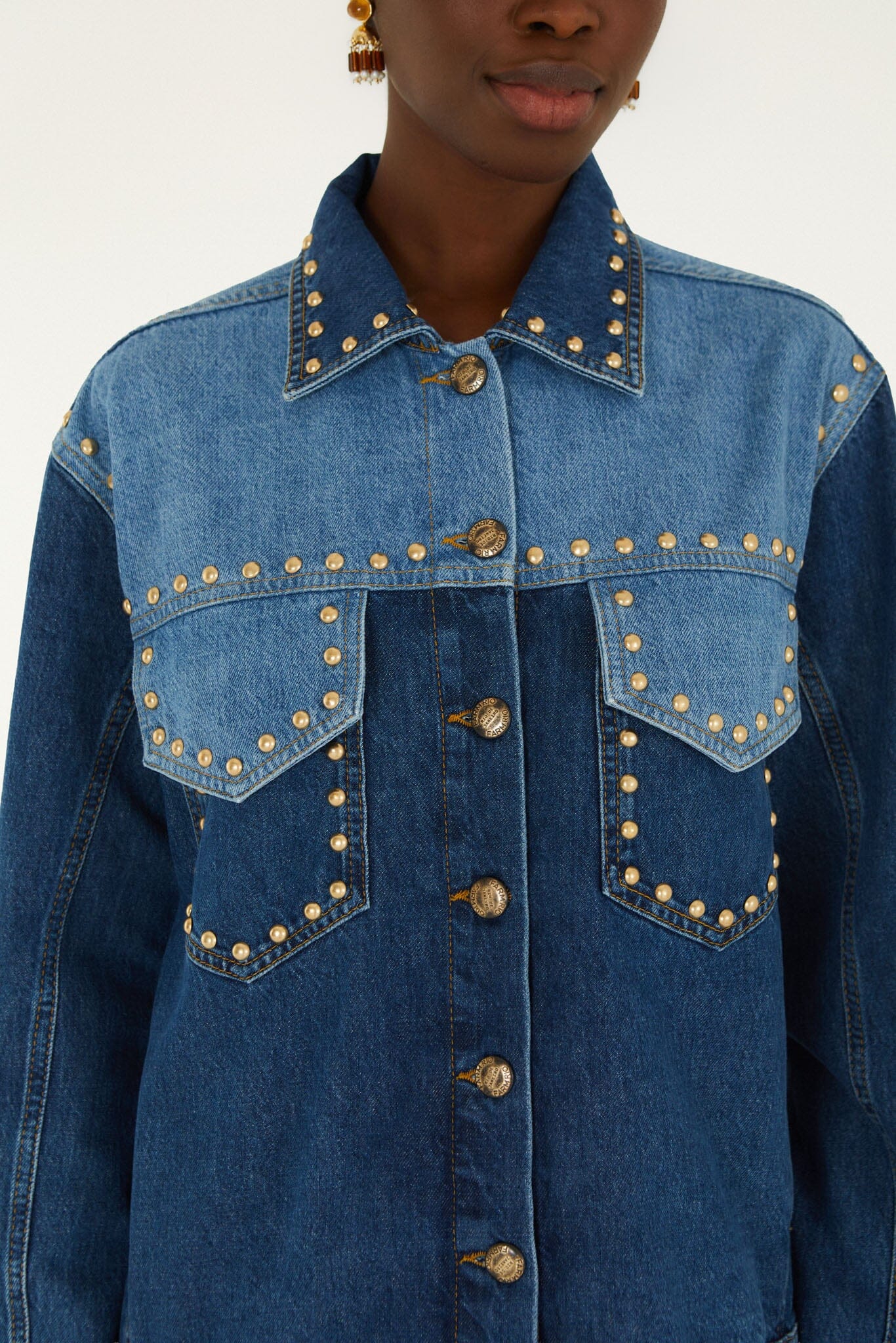 FARM Rio model wearing the Studded Metal Denim Jacket