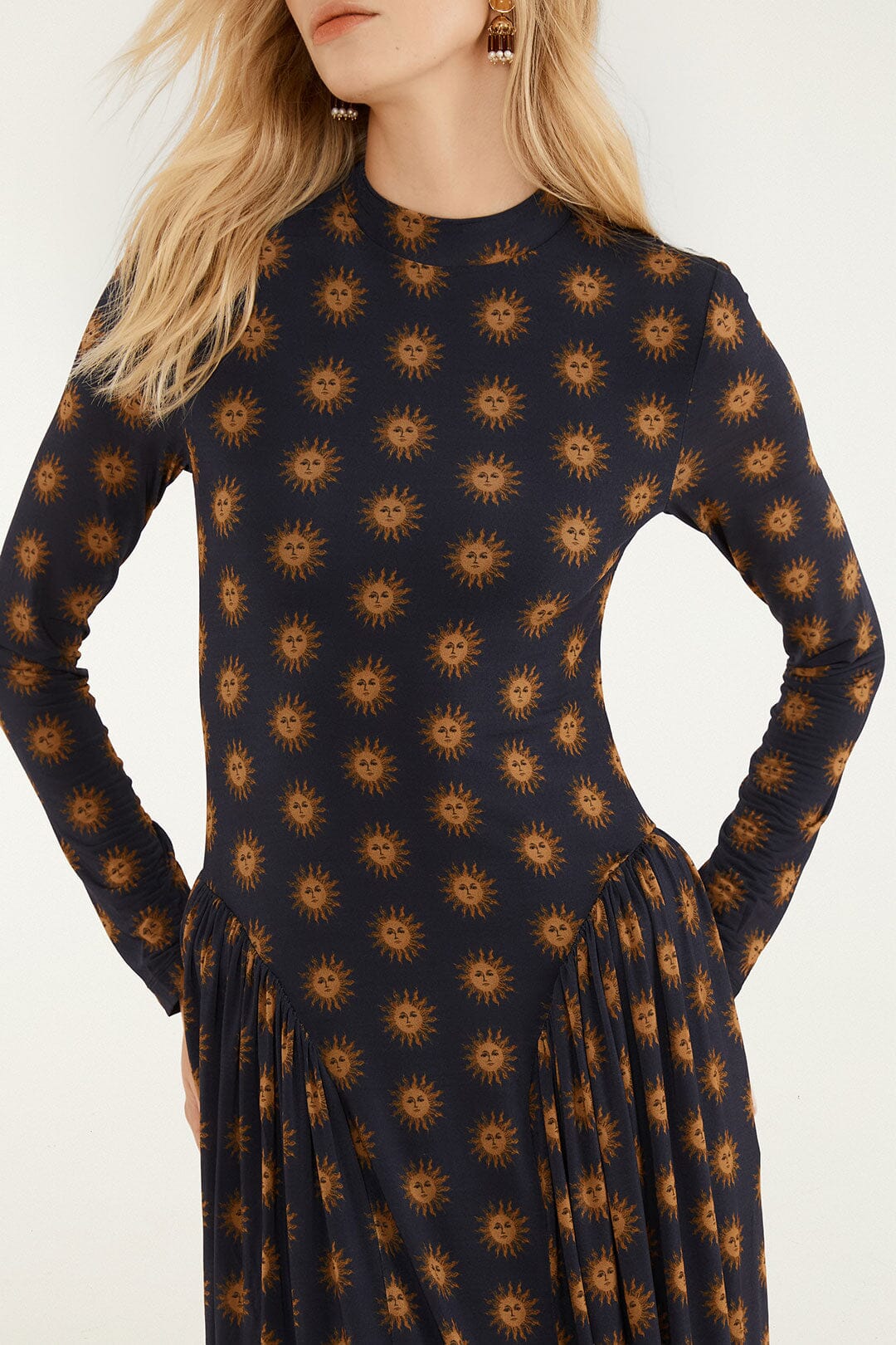 FARM Rio model wearing the Sunny Way Long Sleeve Maxi Dress