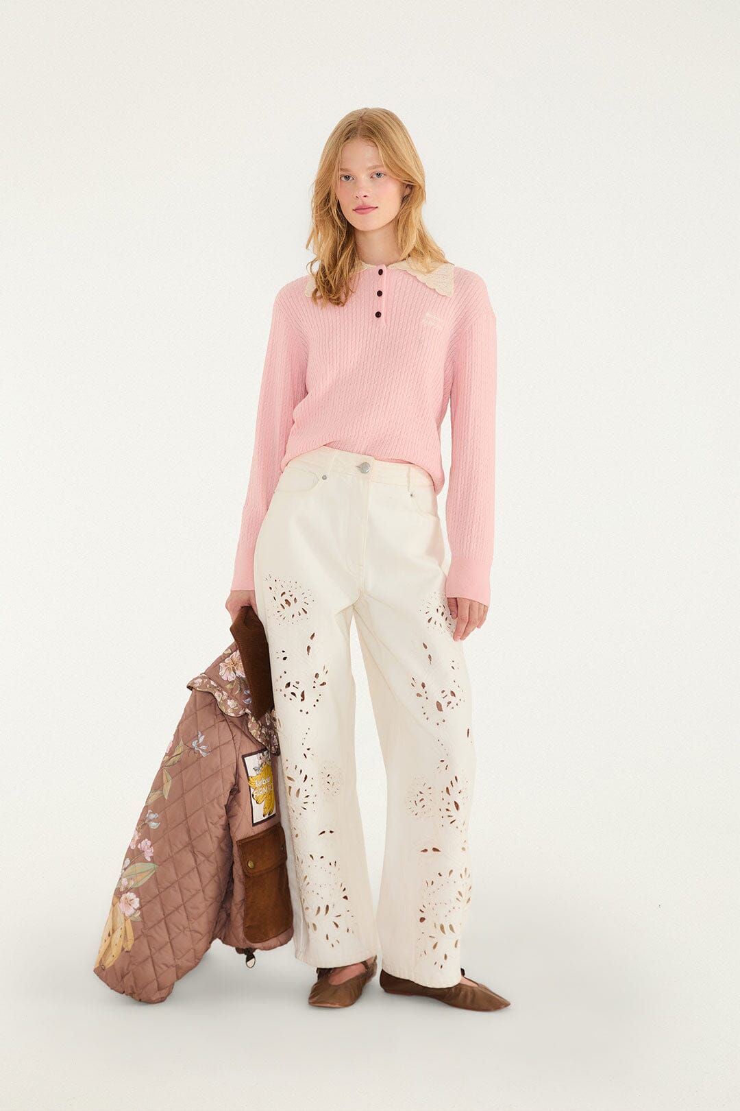 FARM Rio model wearing the Sweetia Polo Knit Sweater
