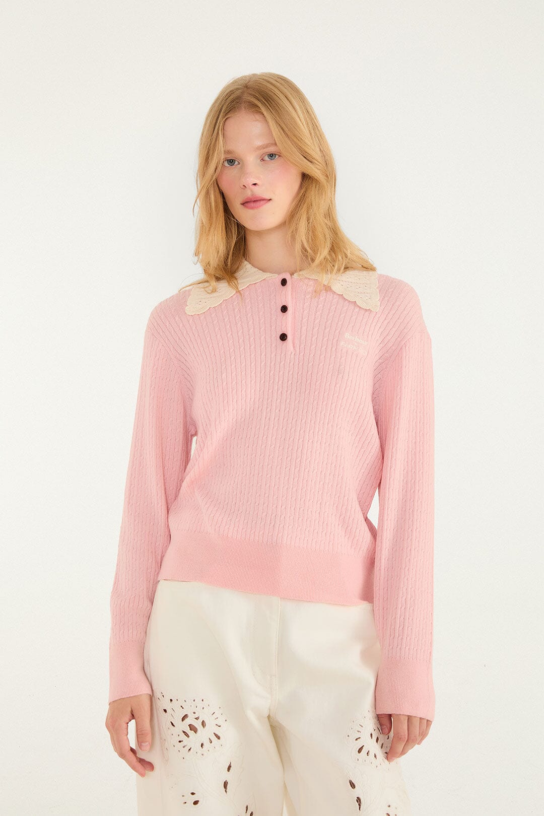 FARM Rio model wearing the Sweetia Polo Knit Sweater
