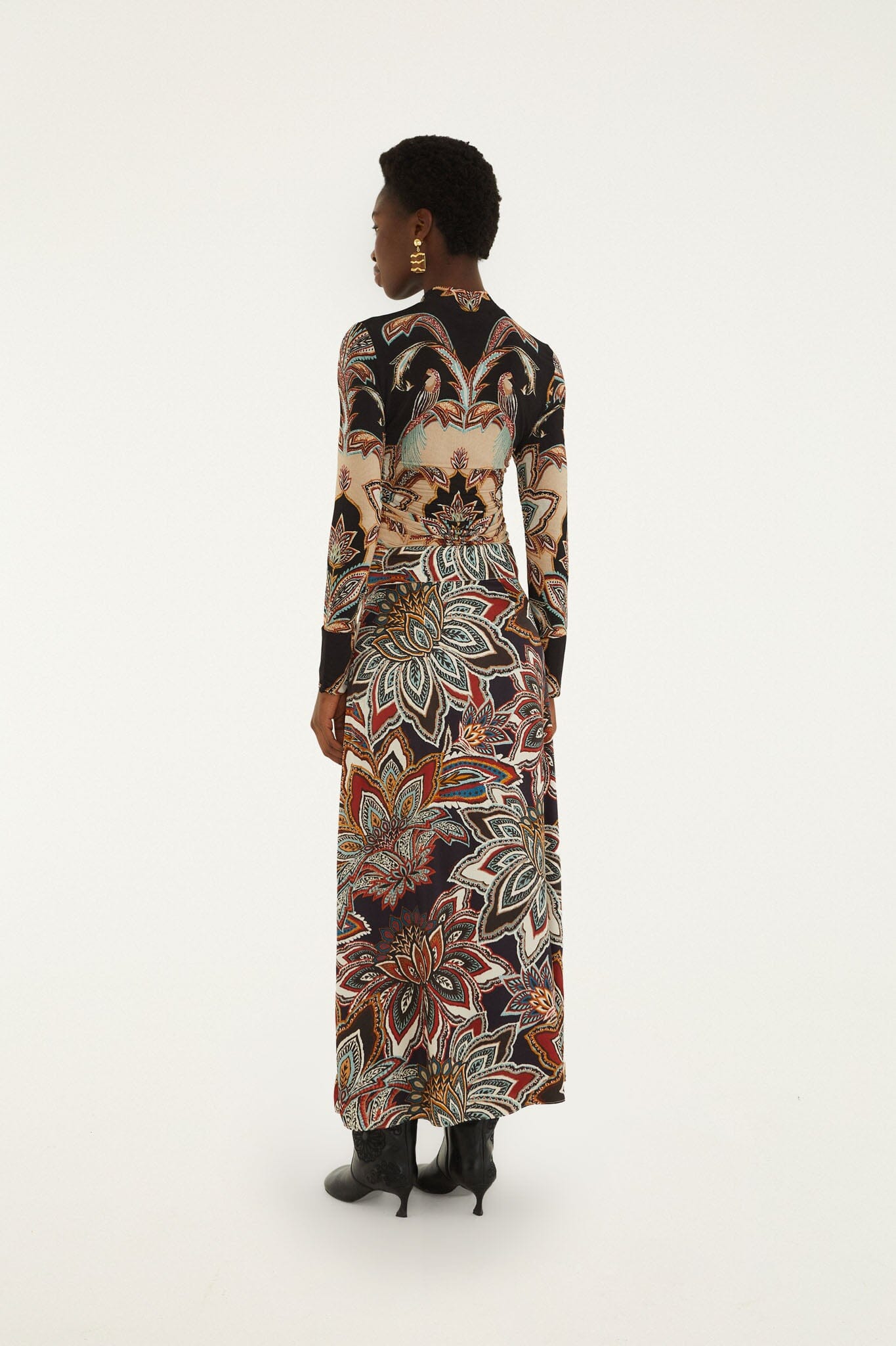 FARM Rio model wearing the Tapestry Flowers Maxi Skirt