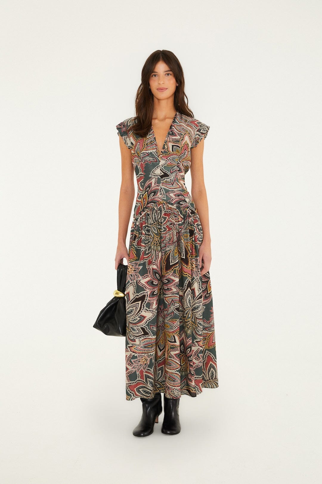 FARM Rio model wearing the Tapestry Flowers Sleveless Maxi Dress