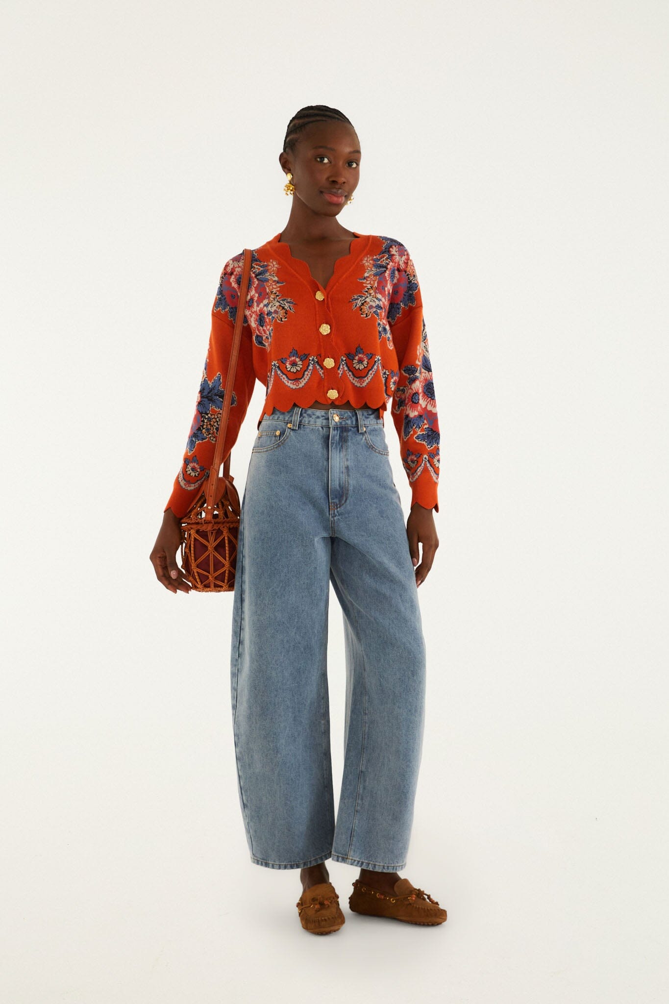 Terracota Victorian Floral Buttoned Knit Cardigan | FARM Rio