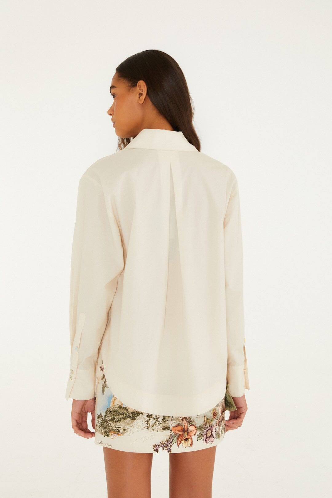 FARM Rio model wearing the Toile De Rio Off-White Long Sleeve Shirt