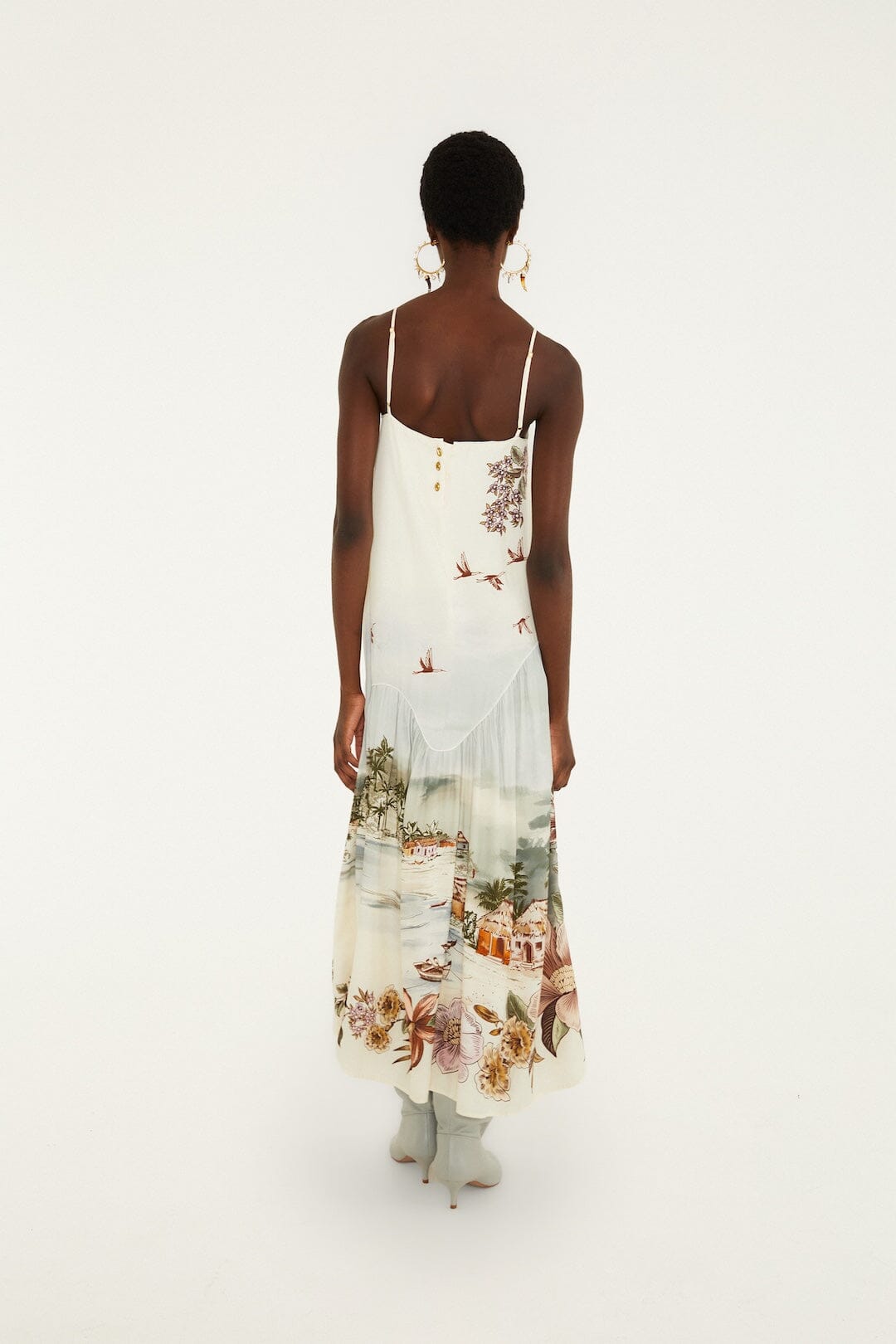 FARM Rio model wearing the Toile De Rio Off-White Maxi Sleveless Dress