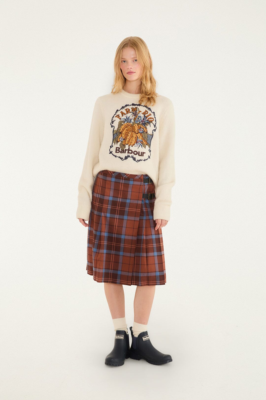 FARM Rio model wearing the Tropical Embroidered Knit Sweater