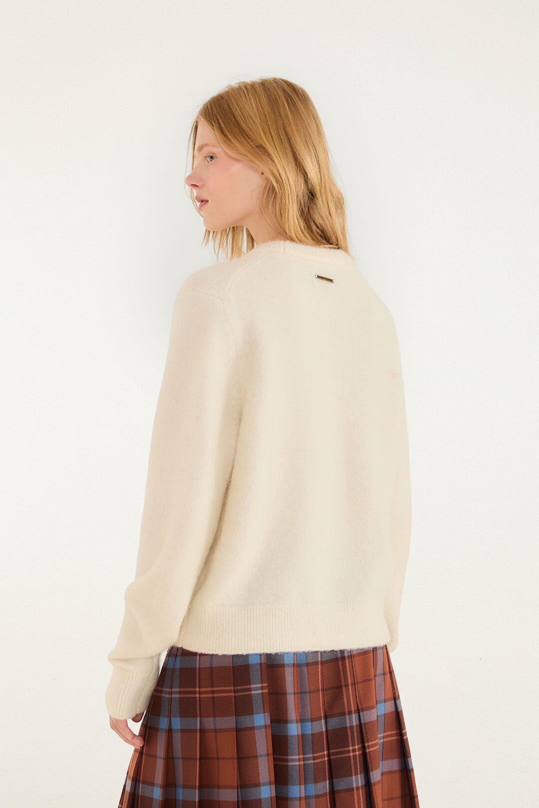 FARM Rio model wearing the Tropical Embroidered Knit Sweater