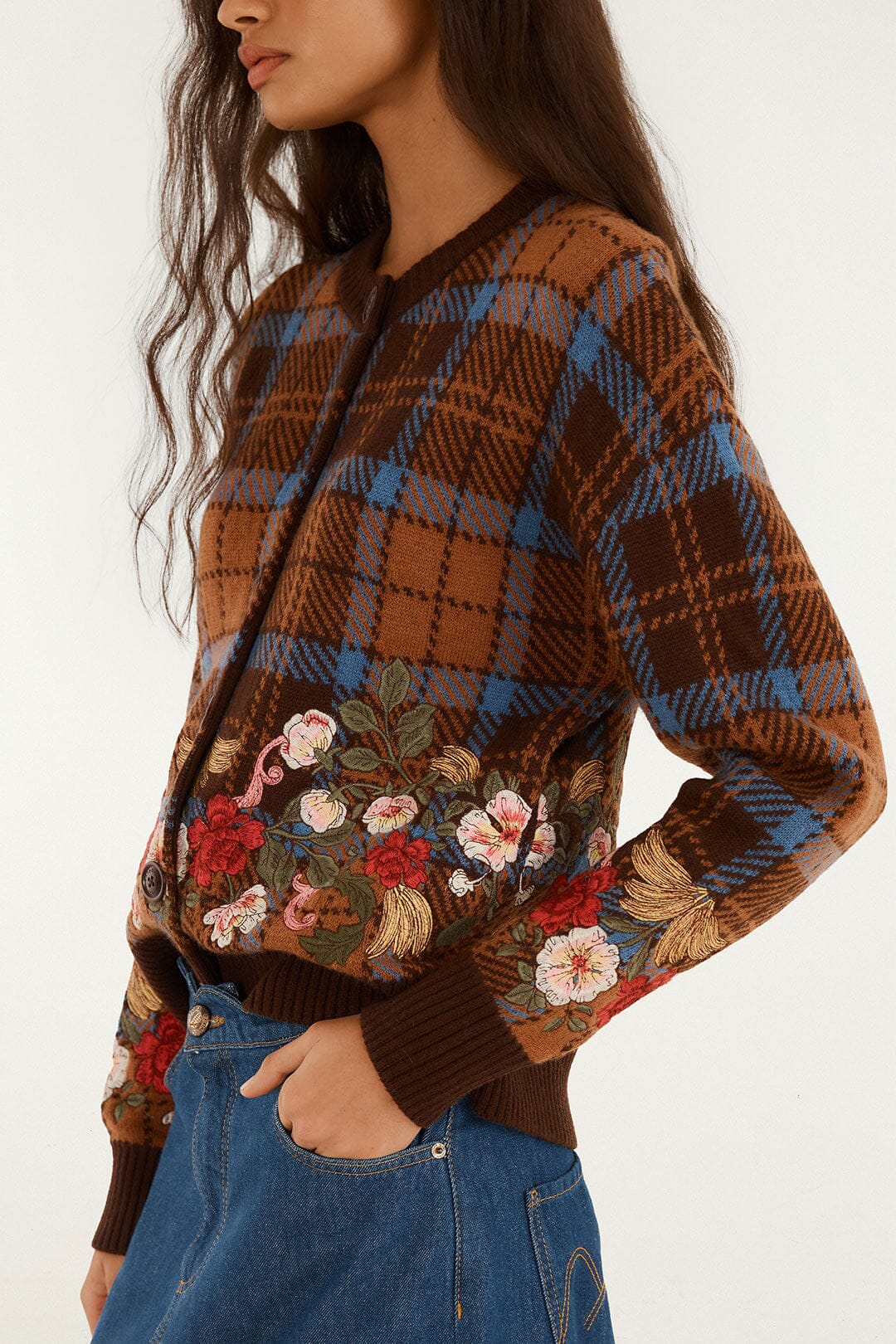 FARM Rio model wearing the Tropical Tea Cardigan