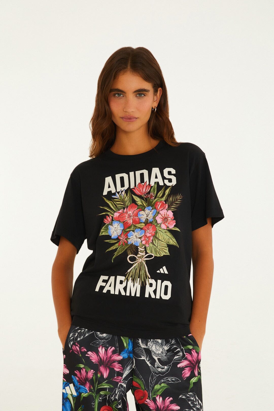 FARM Rio model wearing the Tshirt Adidas Bouquet Black