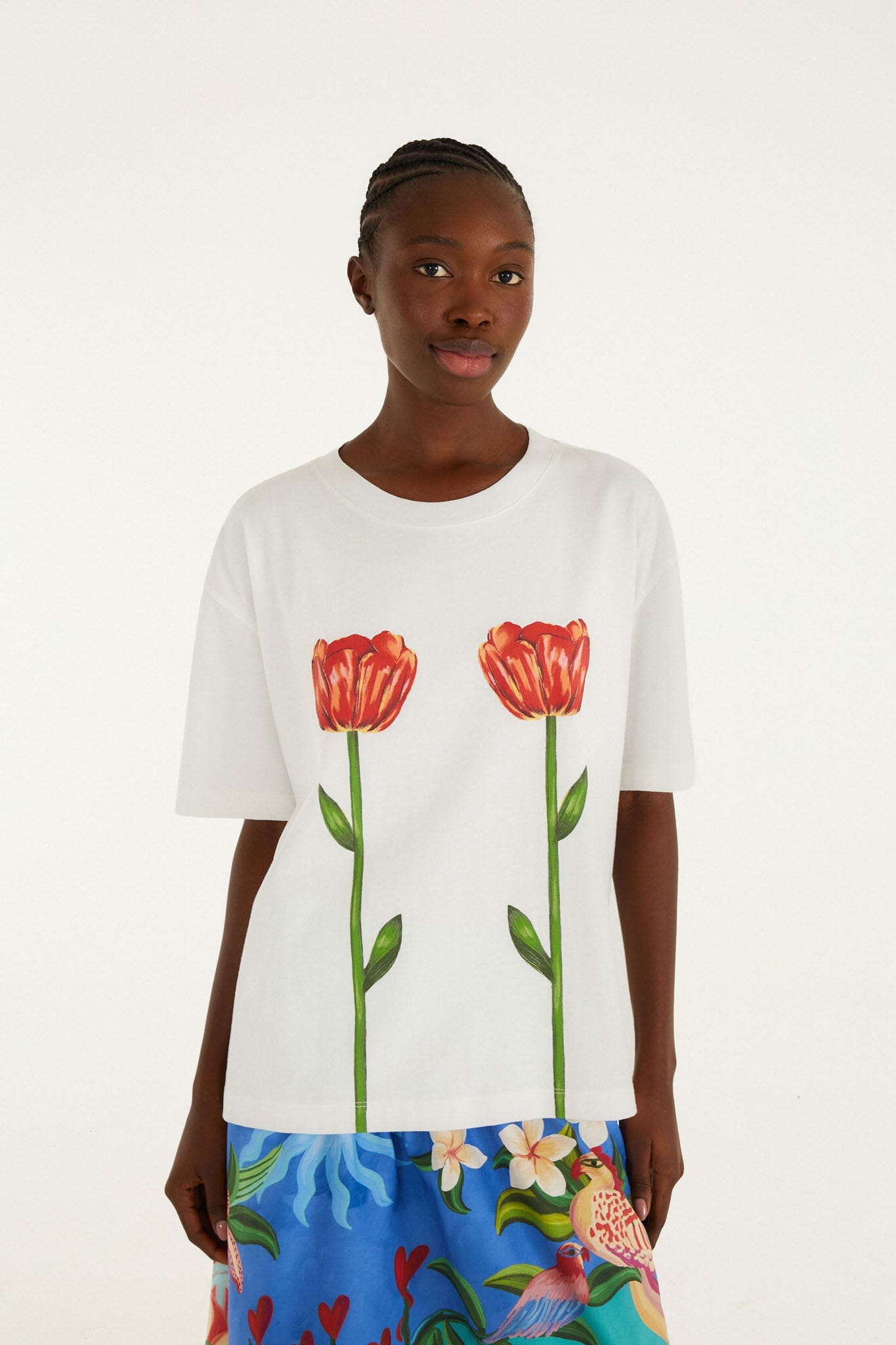 white tropical rose t-shirt