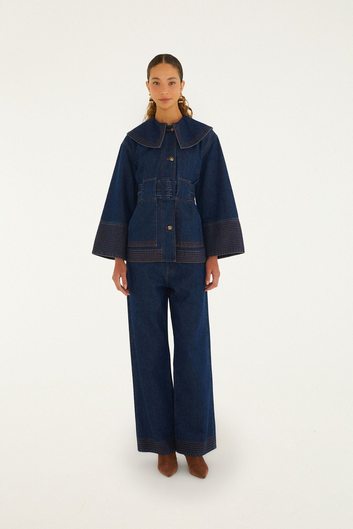 FARM Rio model wearing the Wide-Leg Denim Trousers