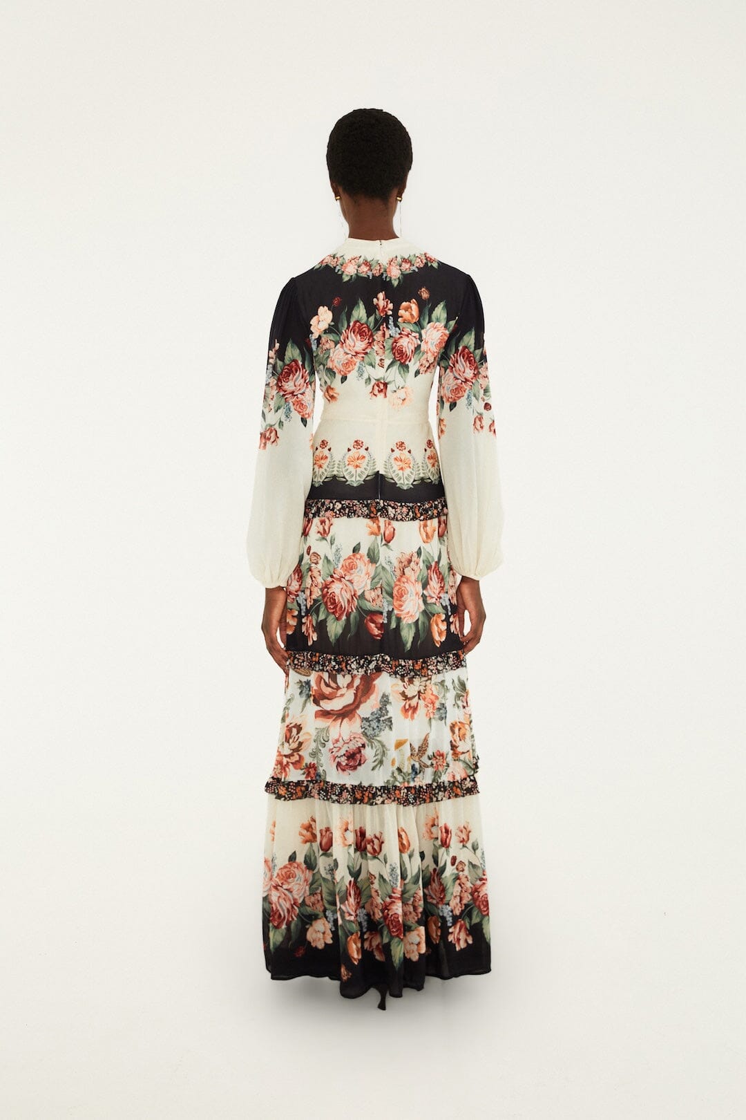 FARM Rio model wearing the Winter Floral Long Sleeve Maxi Dress