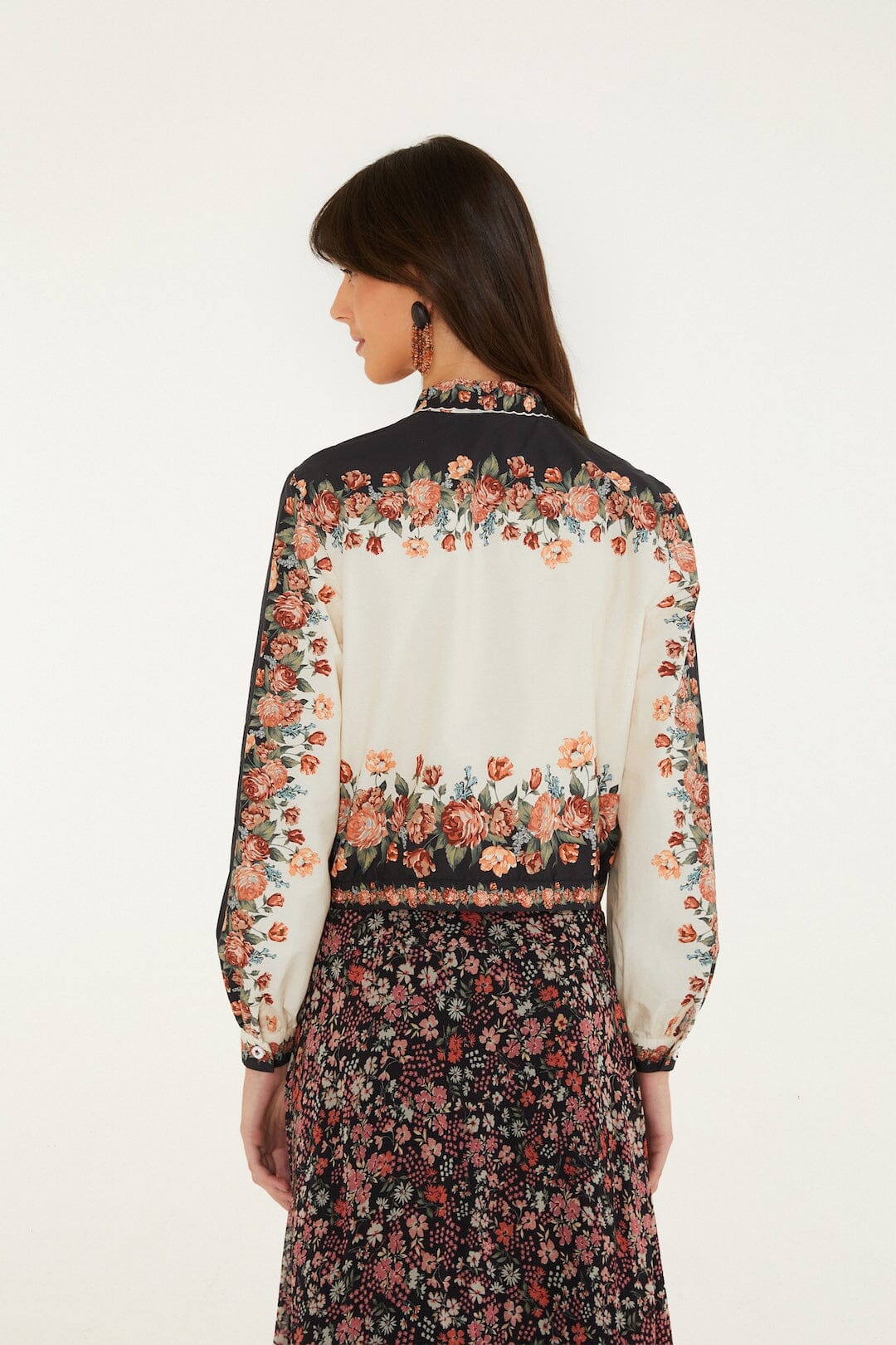 FARM Rio model wearing the Winter Floral Long Sleeve Shirt