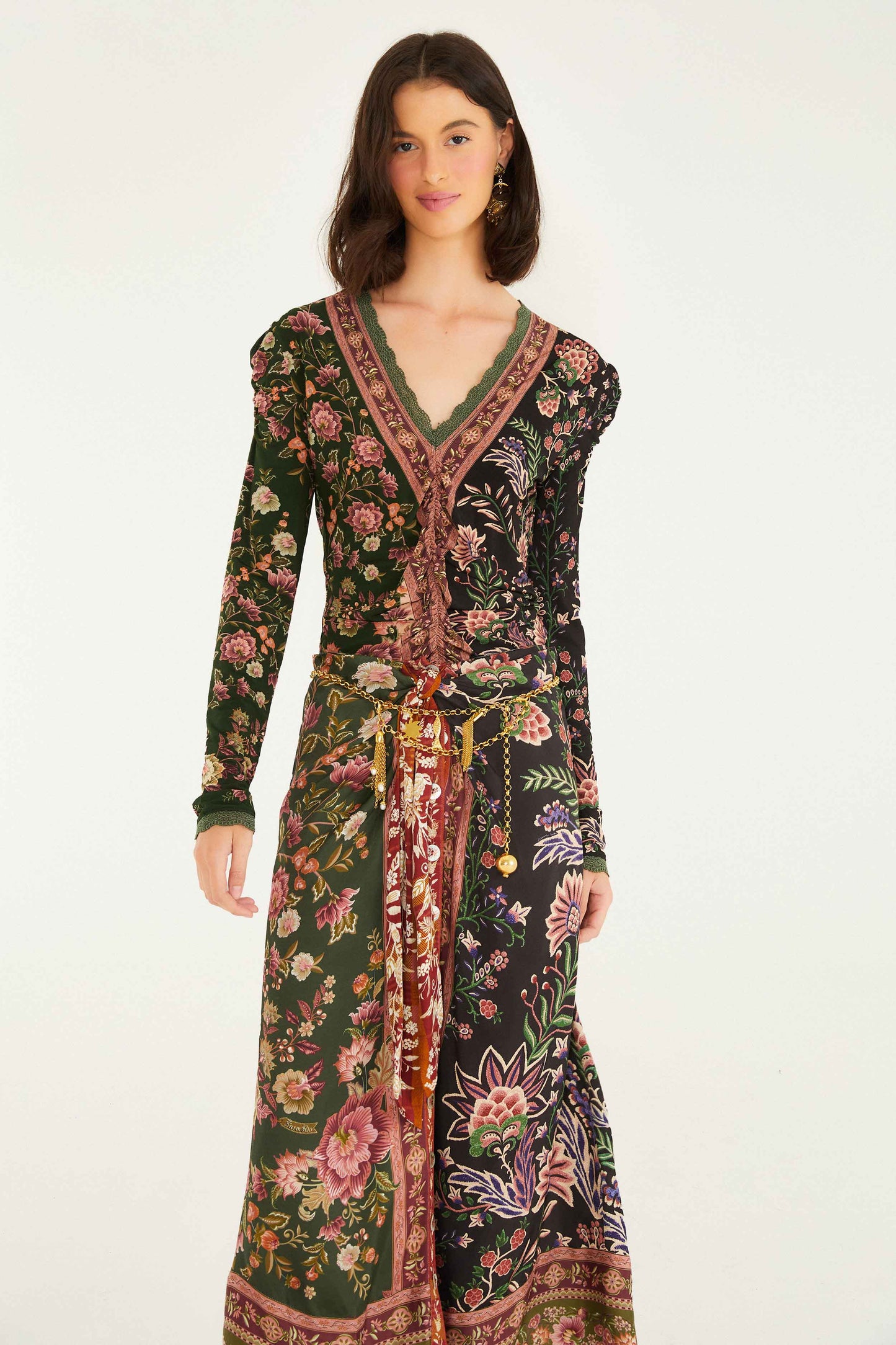 FARM Rio model wearing the Winter Garden Mix Midi Skirt