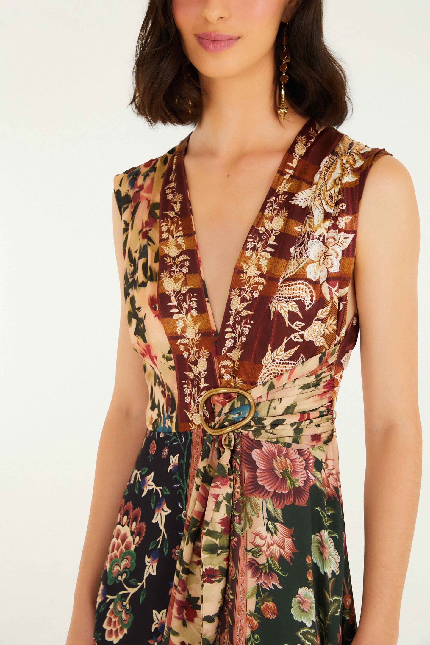 FARM Rio model wearing the Winter Garden Mix Sleeveless Maxi Dress