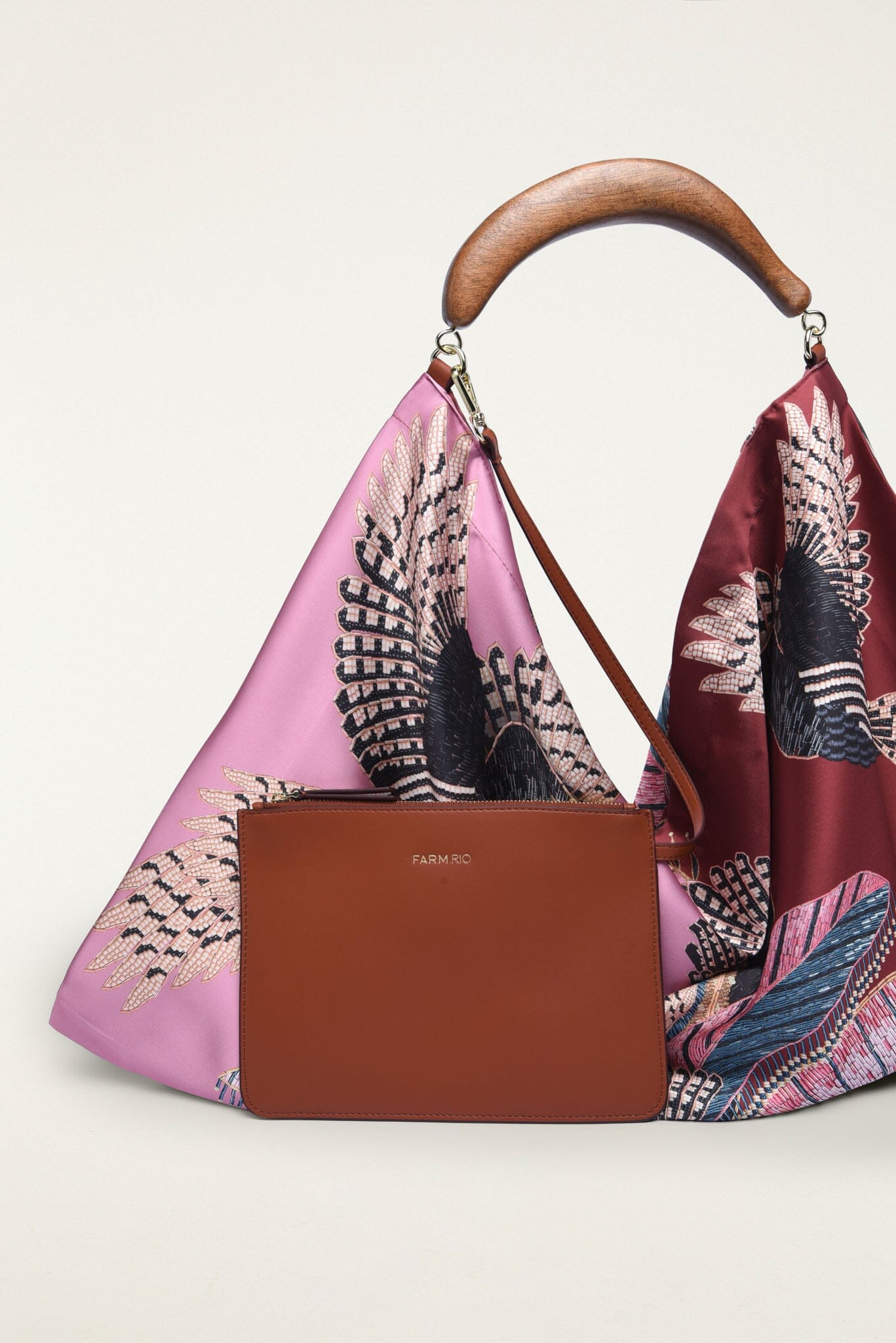 FARM Rio model wearing the Wood Handle Large Scarf Bag
