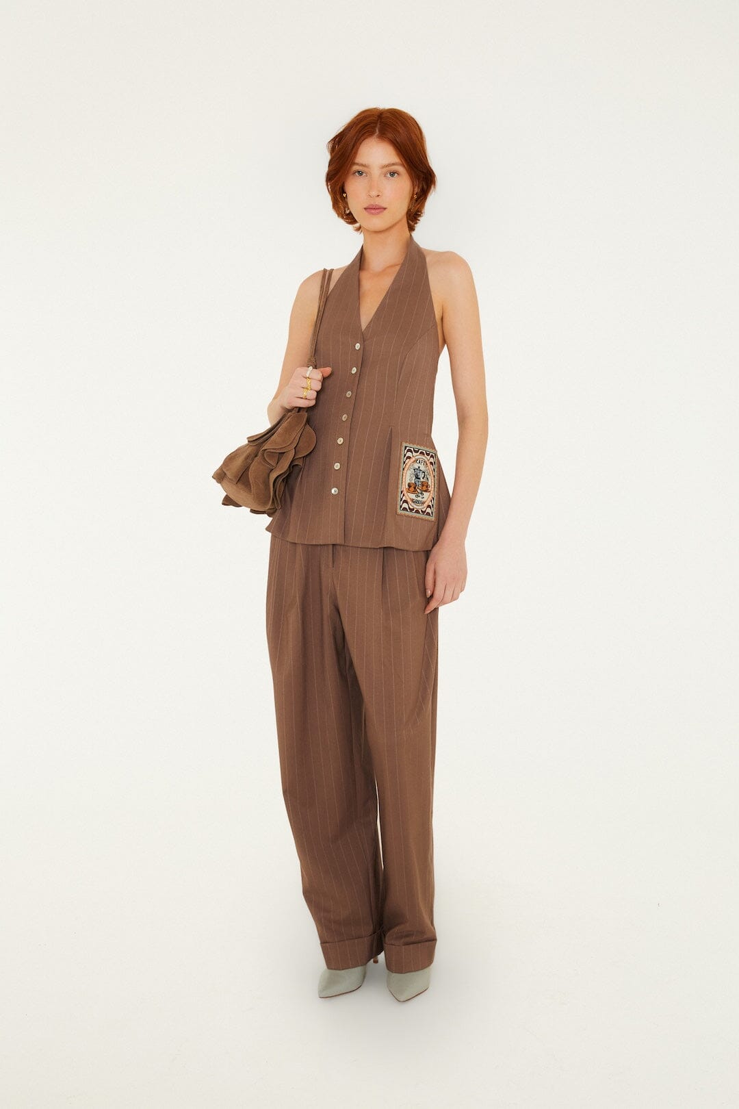 FARM Rio model wearing the Yarn Dyed Caramel Pants