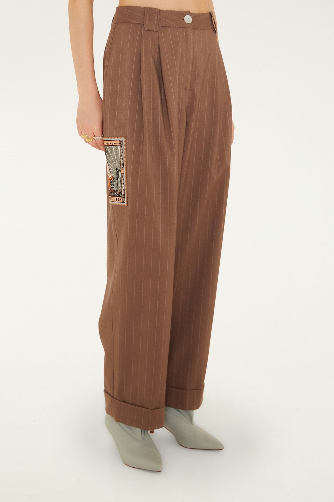 FARM Rio model wearing the Yarn Dyed Caramel Pants