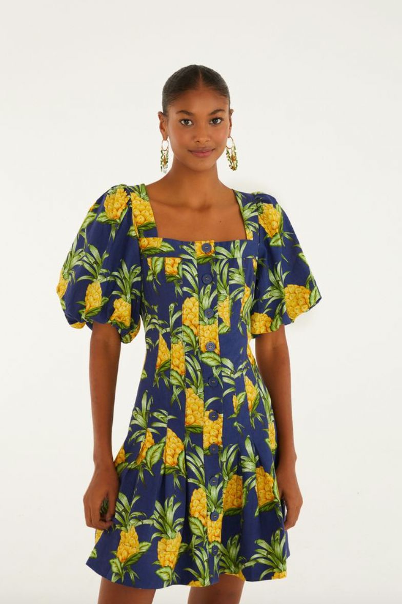Navy Blue Delicate Pineapple Lenzing™ Ecovero™ Euroflex Mini Dress