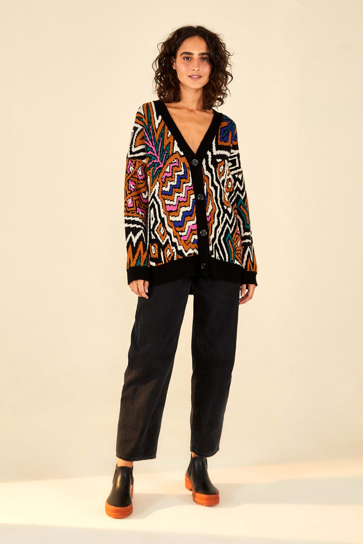 CARAMEL TROPICAL STRIPES CARDIGAN