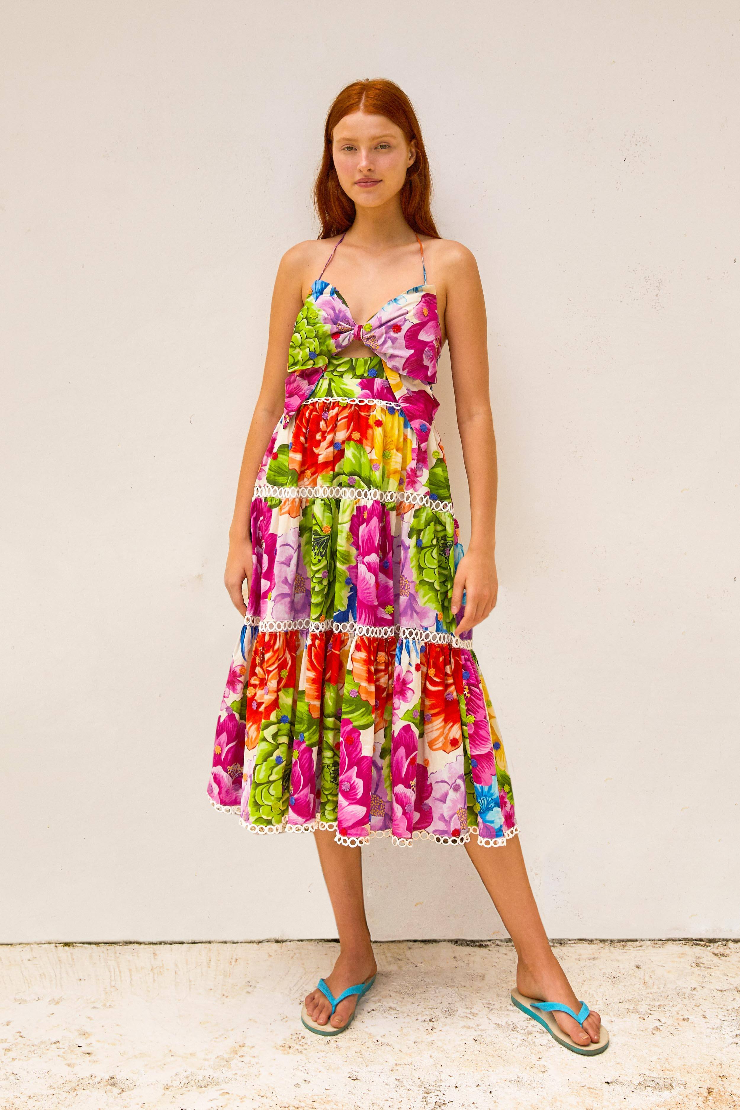 Farm Rio Rainbow Chita Flower midi dress good