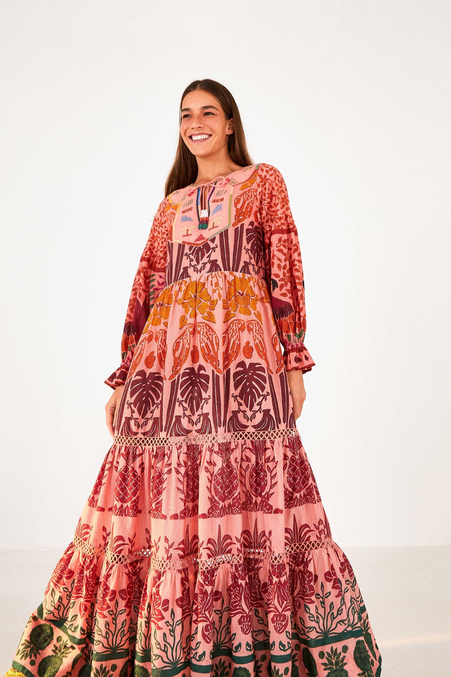 Pink Anika Print Macaws Maxi Dress