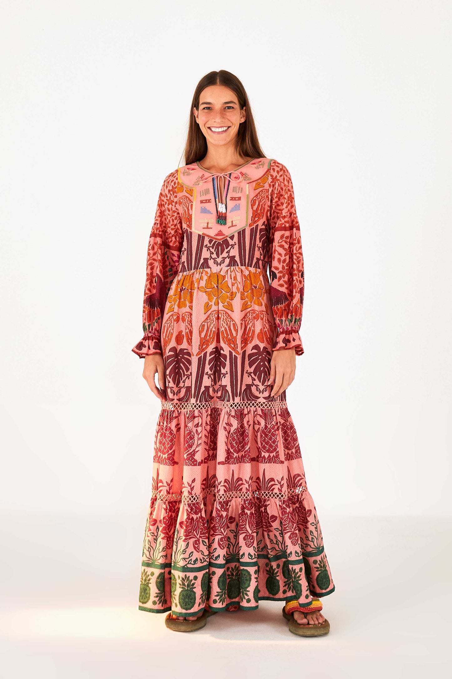 Pink Anika Print Macaws Maxi Dress