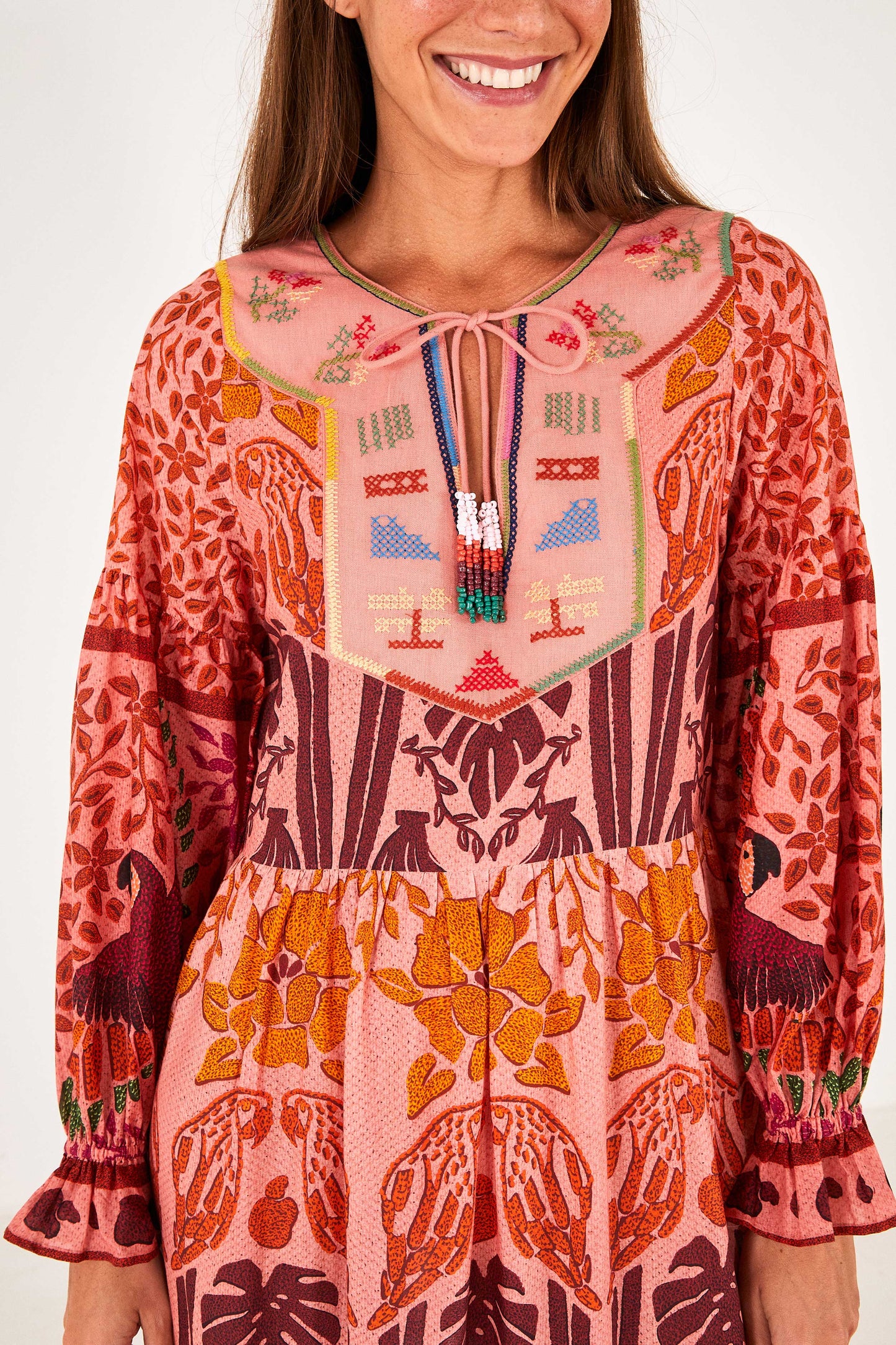 Pink Anika Print Macaws Maxi Dress