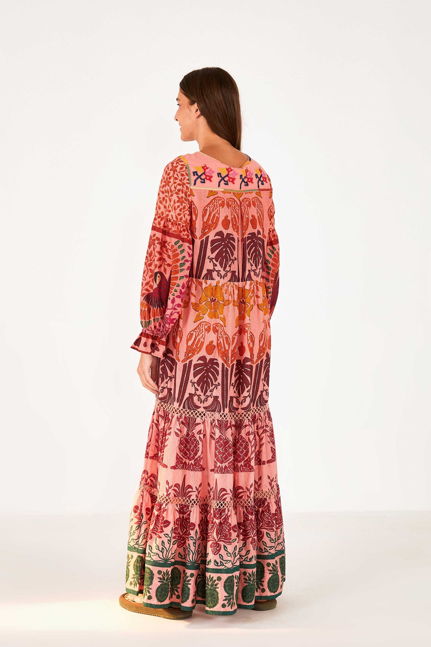 Pink Anika Print Macaws Maxi Dress