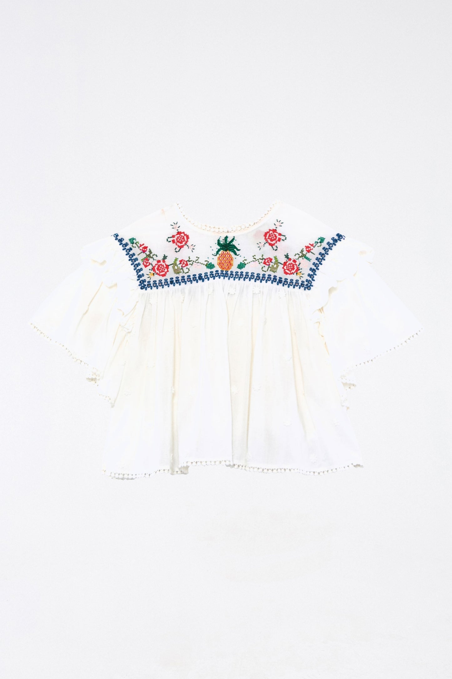 Off-White Cross Stitch Embroidered Blouse