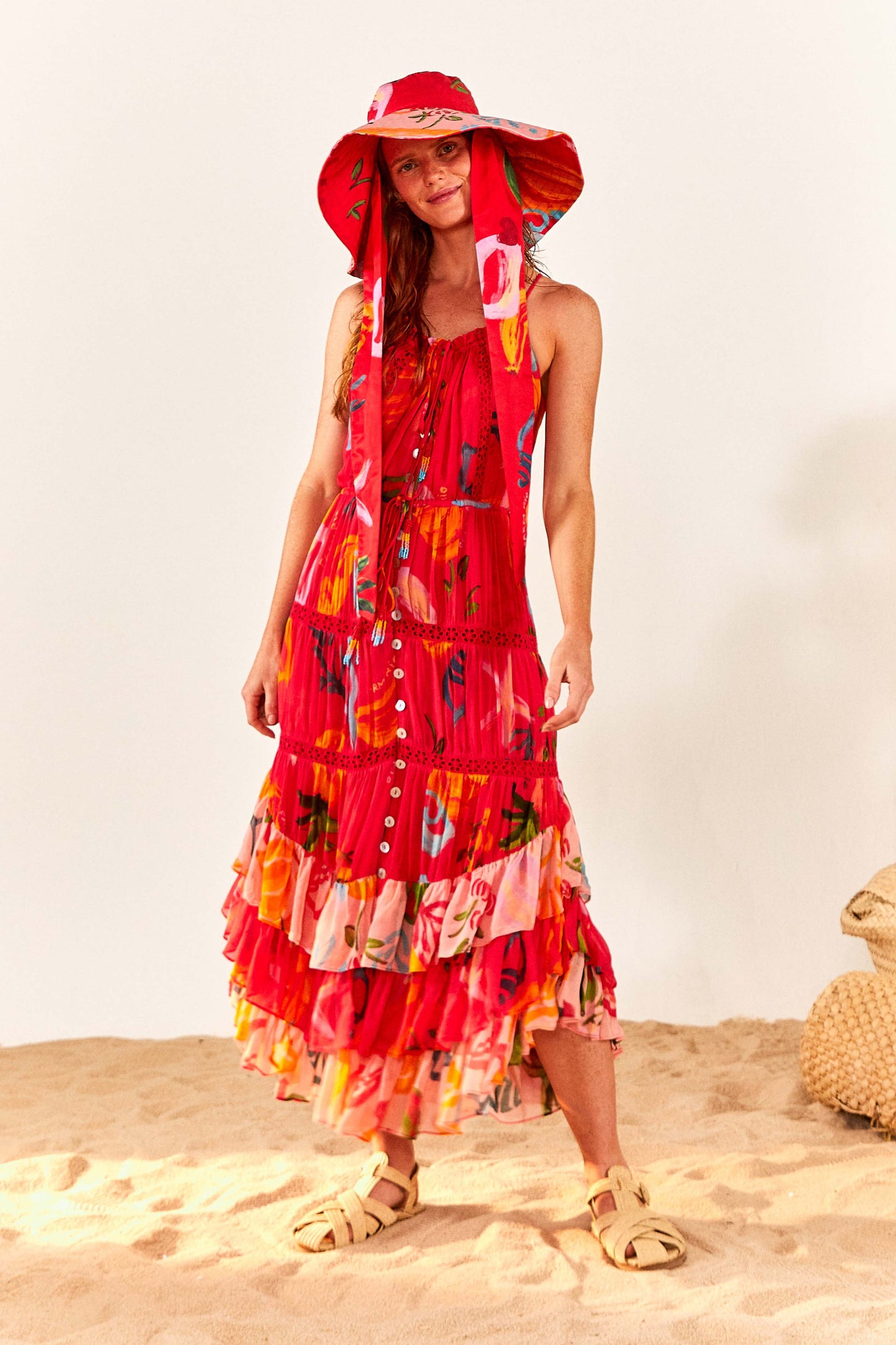 Red Mixed Fruits Ocean Maxi Dress