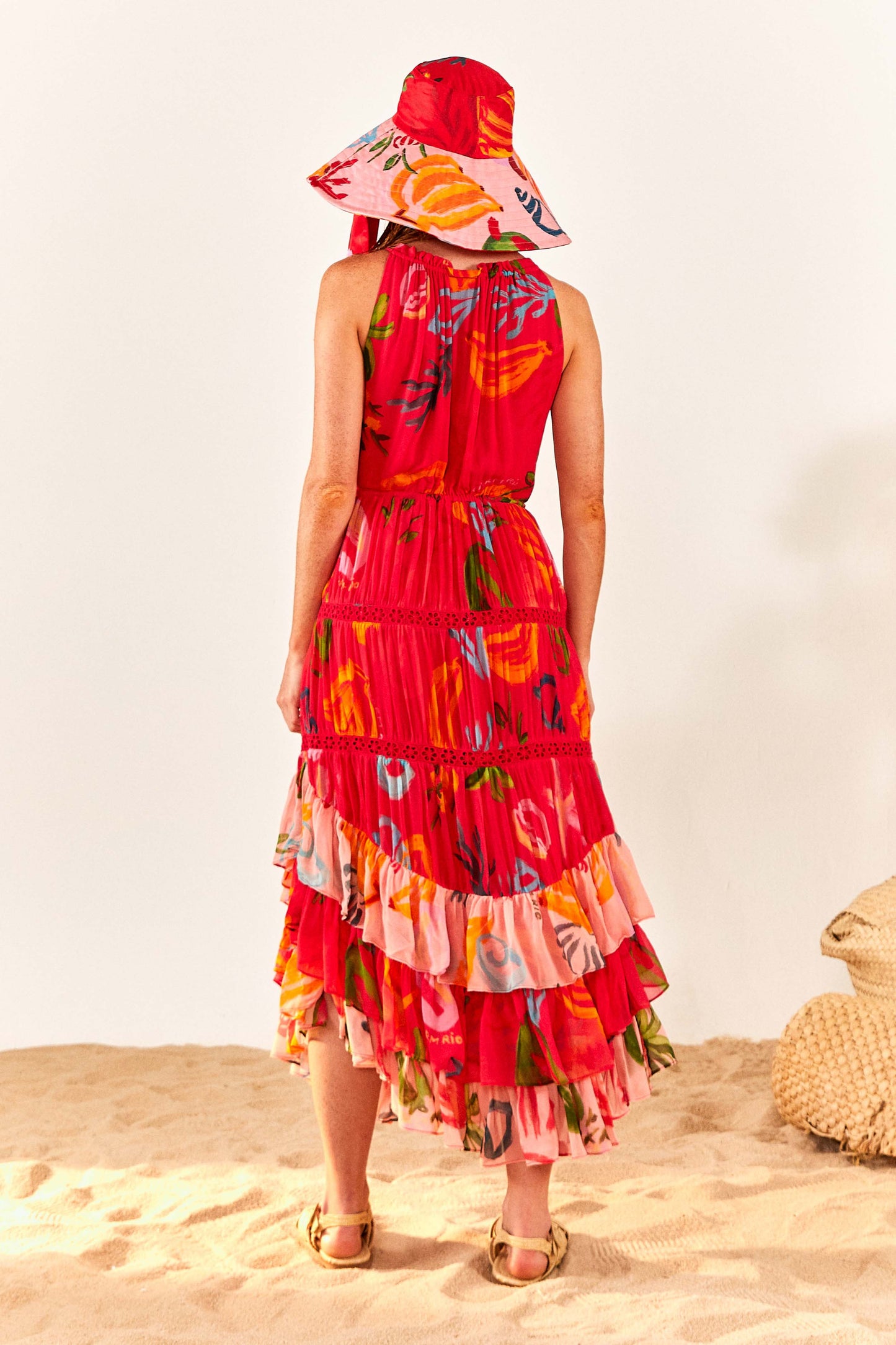 Red Mixed Fruits Ocean Maxi Dress