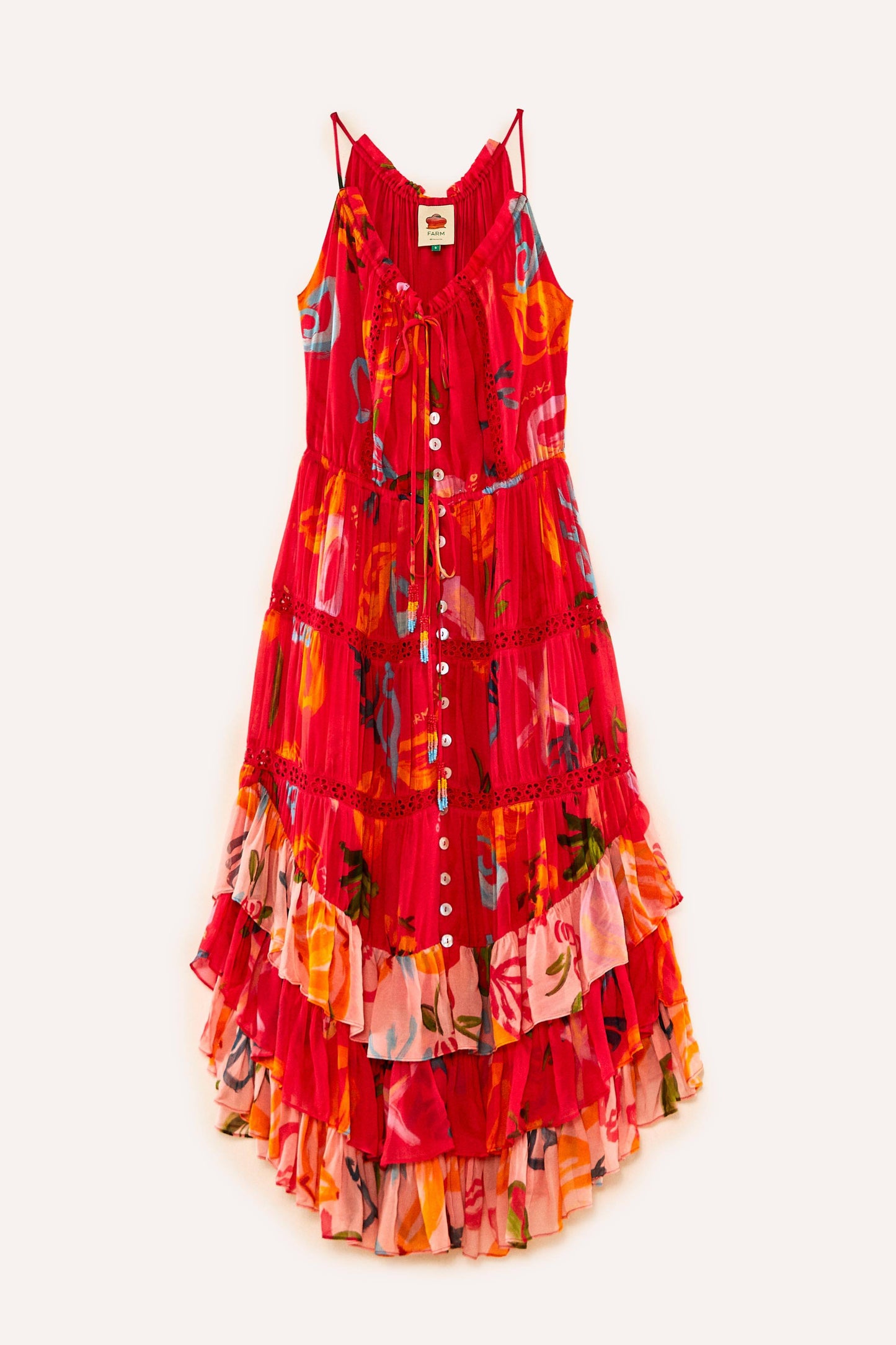 Red Mixed Fruits Ocean Maxi Dress