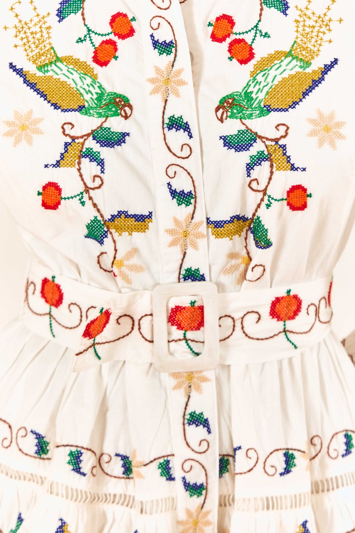 Pitanga Embroidered Belted Mini Dress