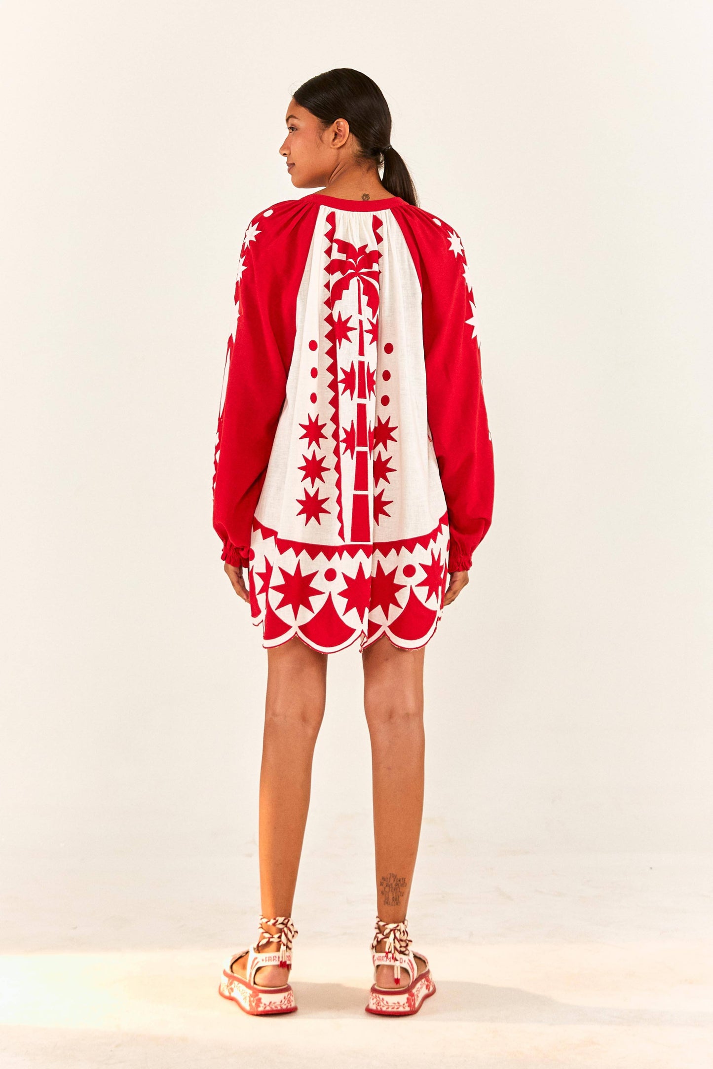 Red Tropical Cutwork Mini Dress