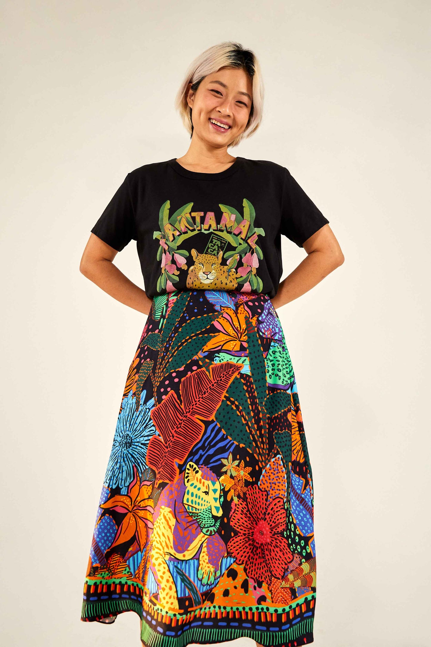 Black Cool Leopards Midi Skirt