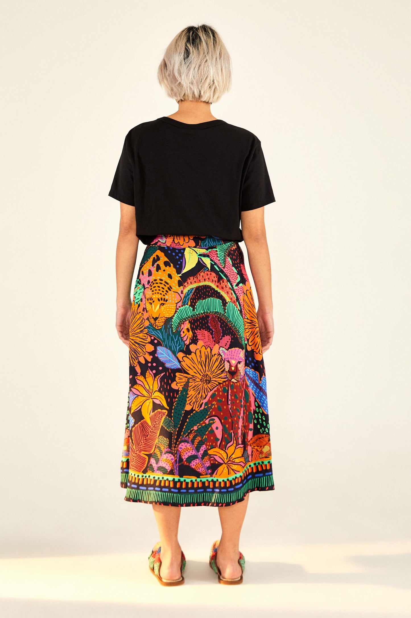 Black Cool Leopards Midi Skirt