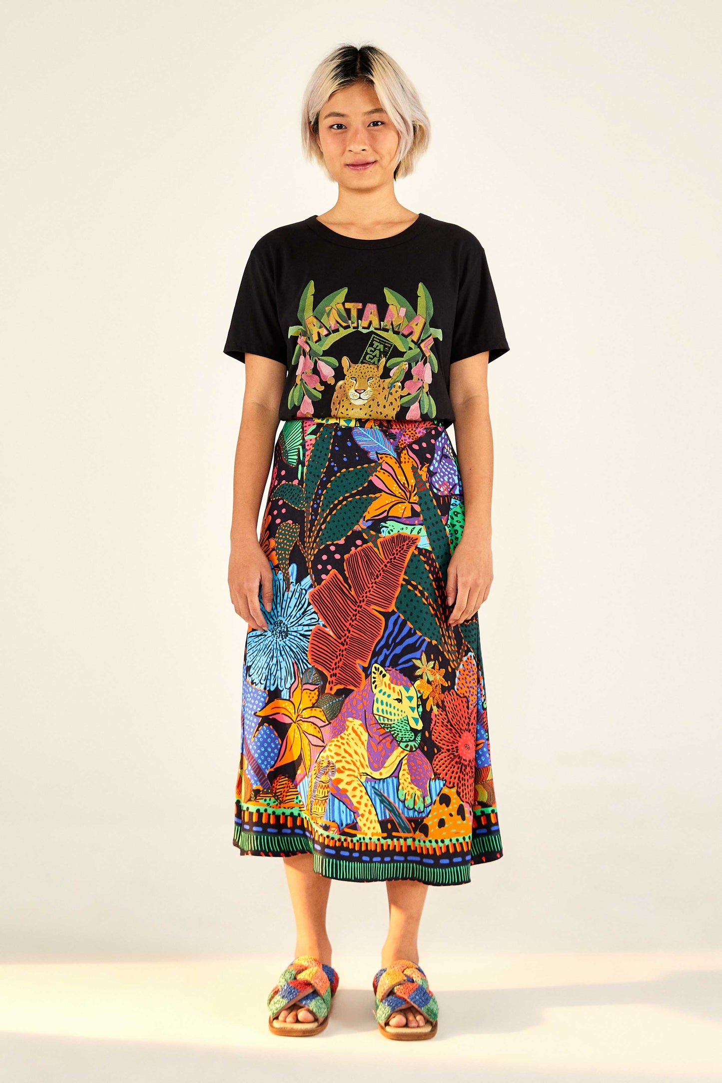 Black Cool Leopards Midi Skirt