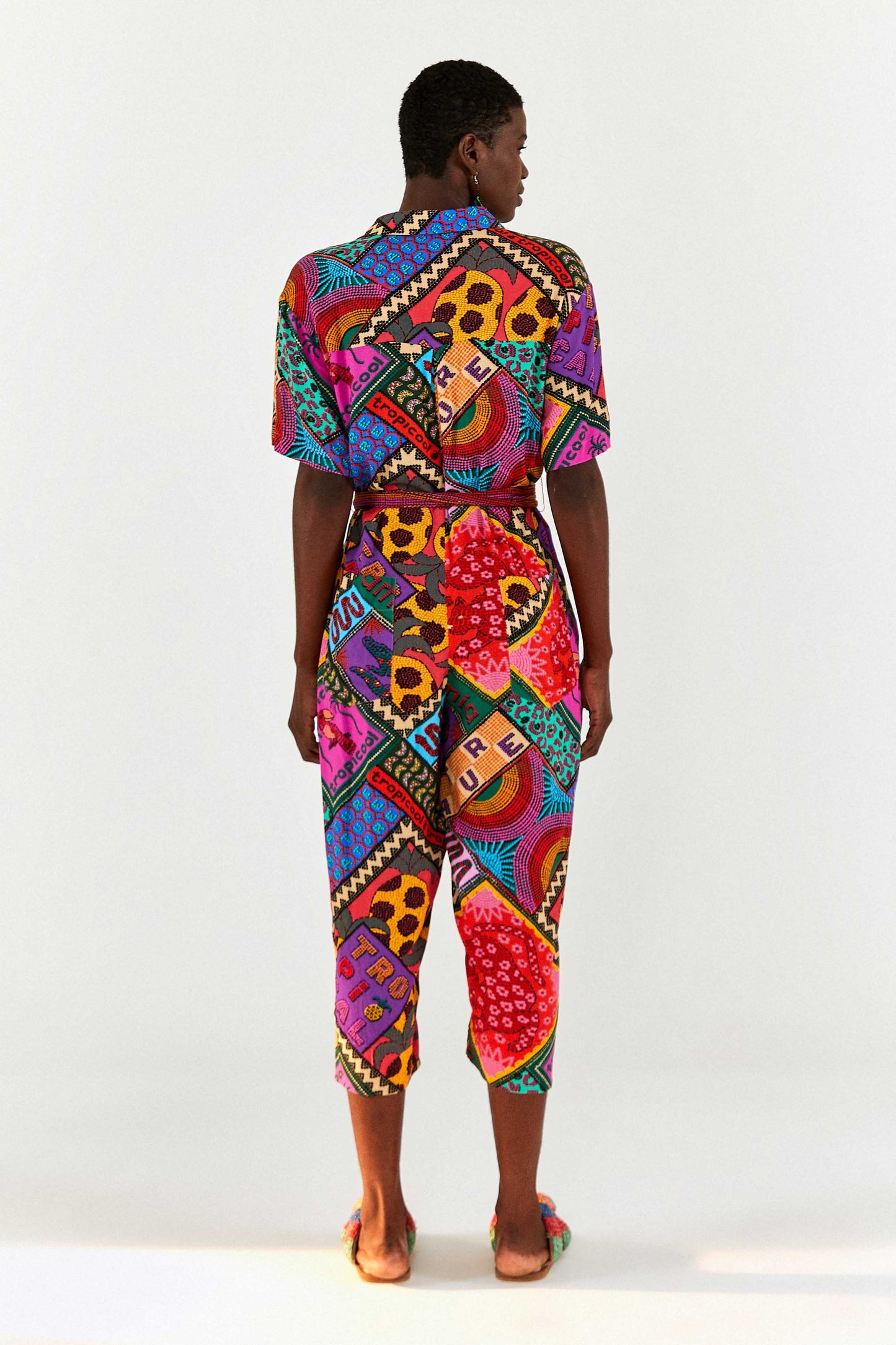 Dotted Patch Scarf Unisex Jumpsuit