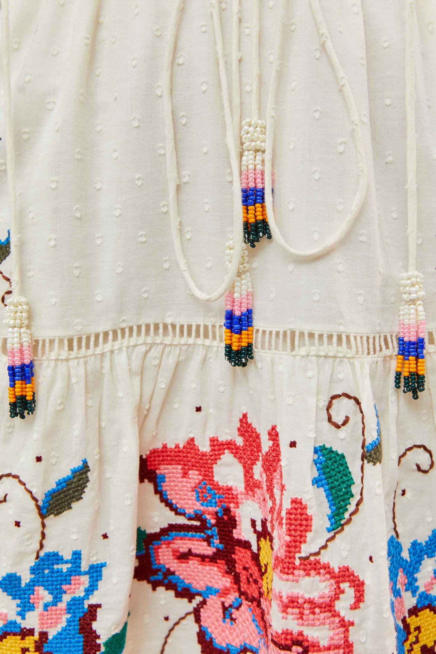 Macaw Cross Stitch Embroidered Mini Dress