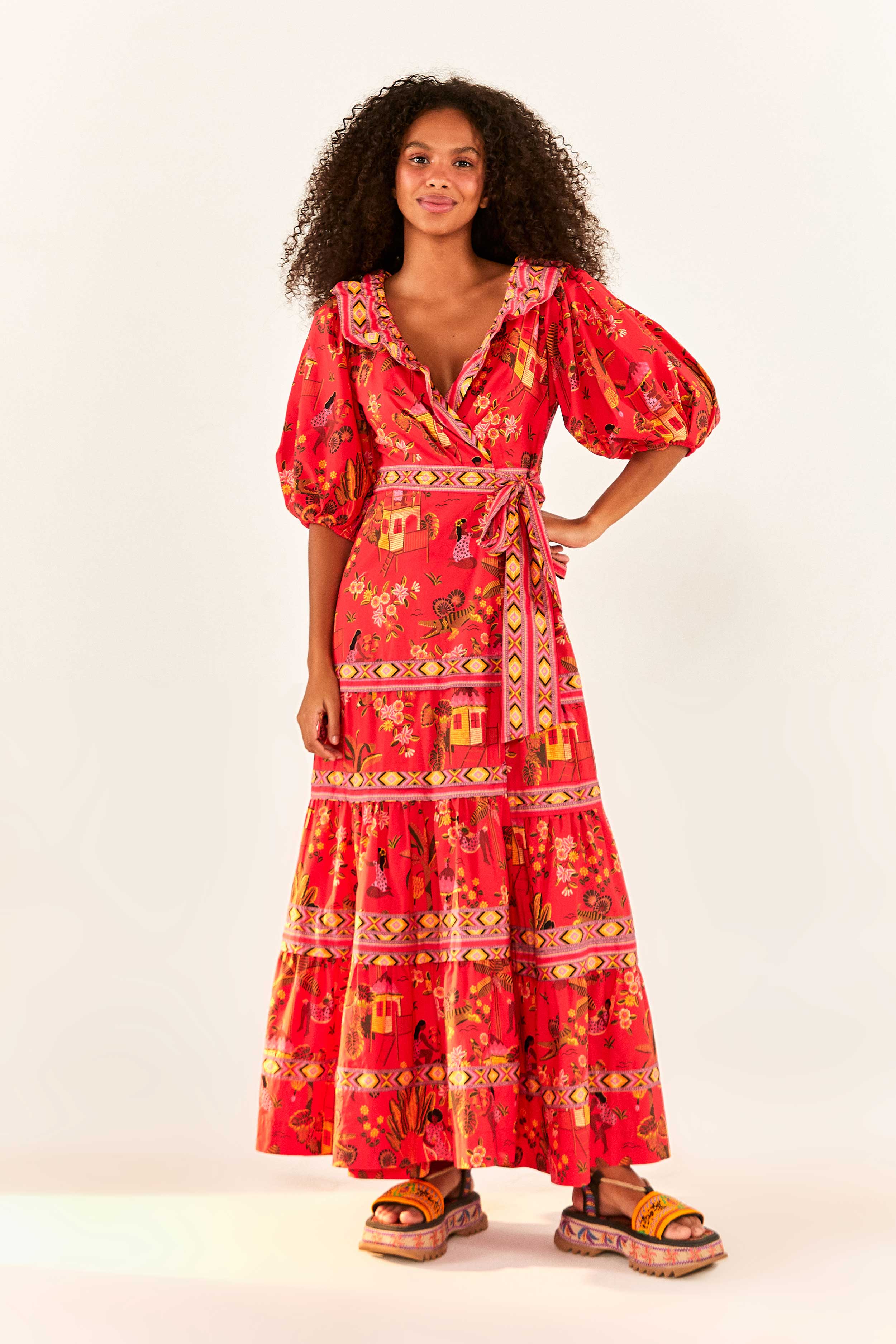 Red Secret Garden Organic Cotton Midi Dress