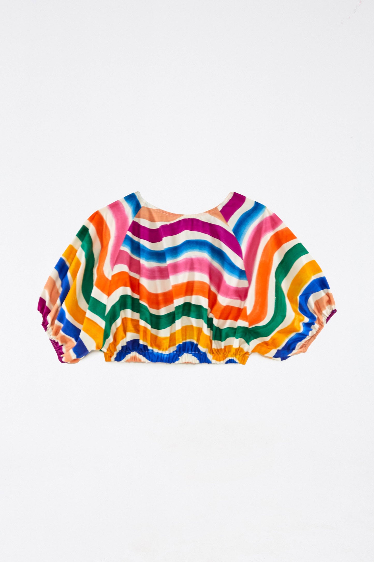 Dancing Stripes Puff Sleeve Crop Top